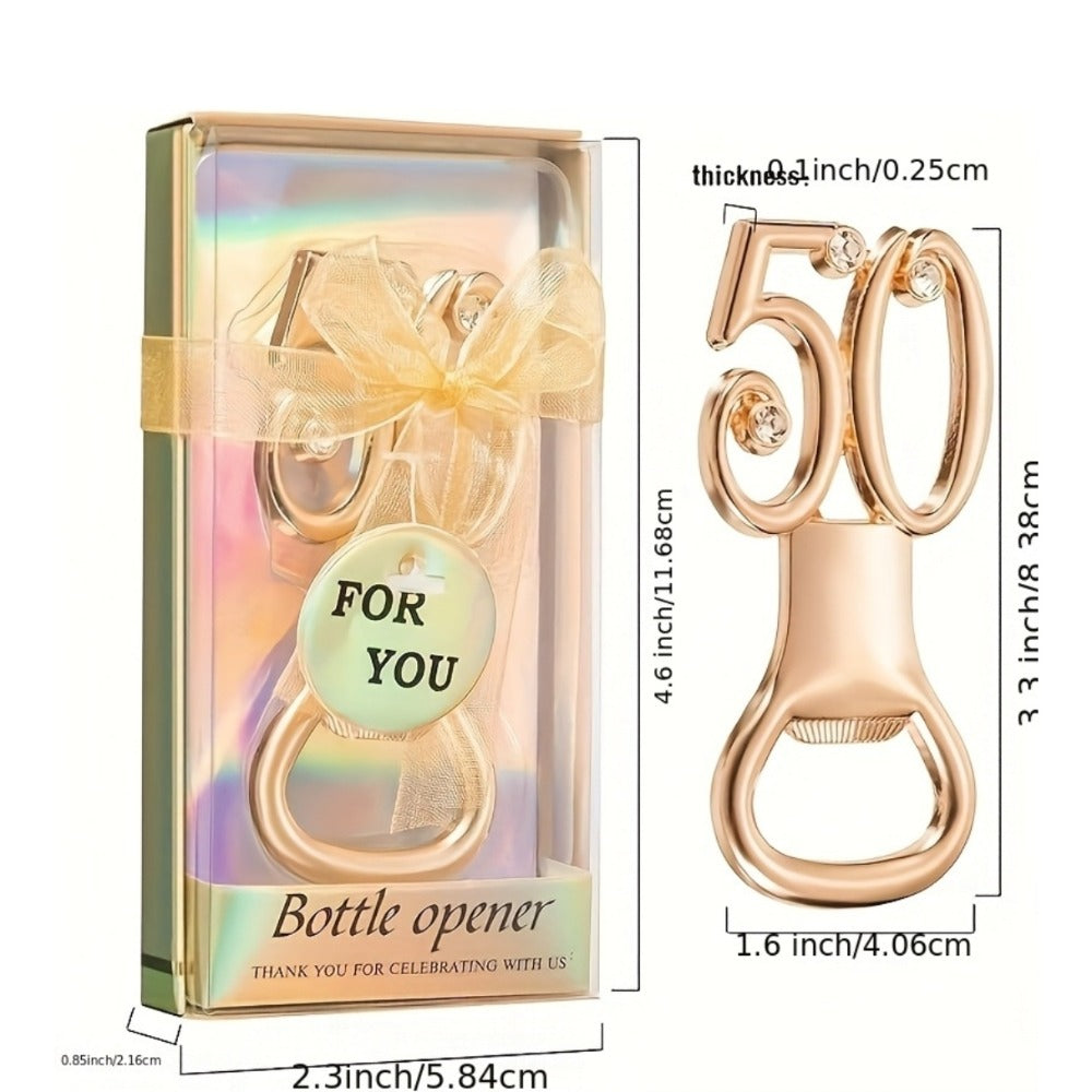 Rhinestone Bottle Opener Party Favors 50 Pack - Gold 50th Birthday & Wedding Anniversary Souvenirs for Guests, Decorative Beer Opener Bulk Party Favors with Rhinestone Bling Decoration