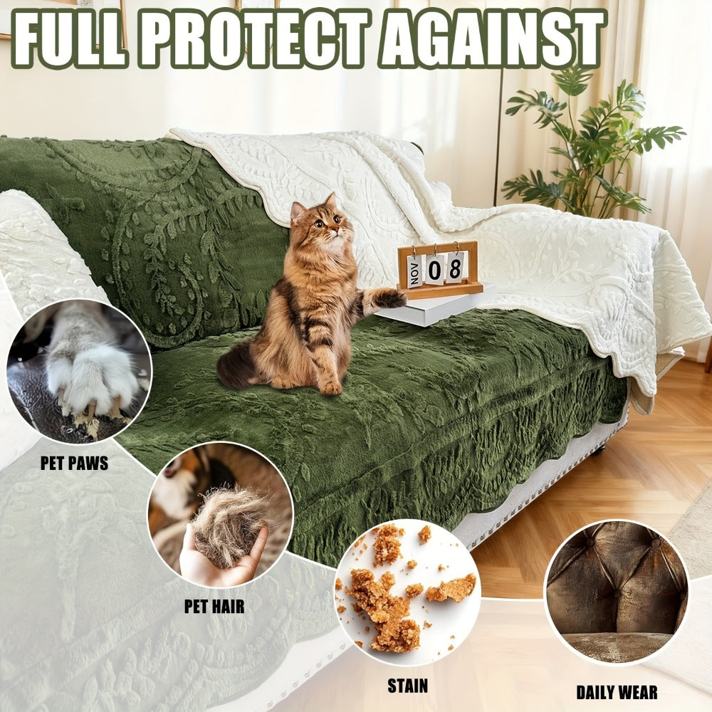 Faux Rabbit Fur Sofa Cover Thickened Quilted Plush Warm Non-Slip Machine Washable Pet Friendly Breathable Sofa Cushion for Living Room Bedroom Office - 2 3 Seater Large