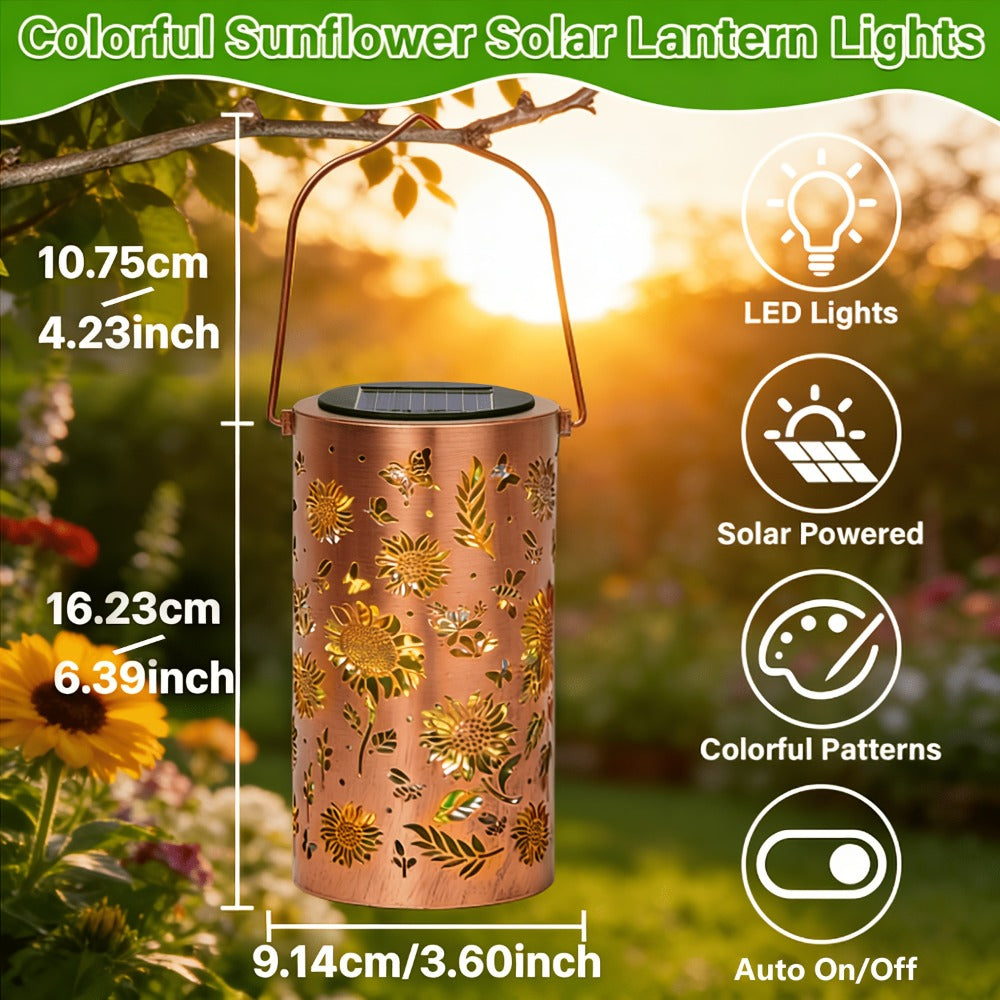 Solar Sunflower Lantern IP65 Waterproof | Painted Butterfly Iron Garden Light | Outdoor Spotlight Lawn Ambient Decor | Solar Garden Lantern for Patio Backyard Porch | Gift for Mom Grandma