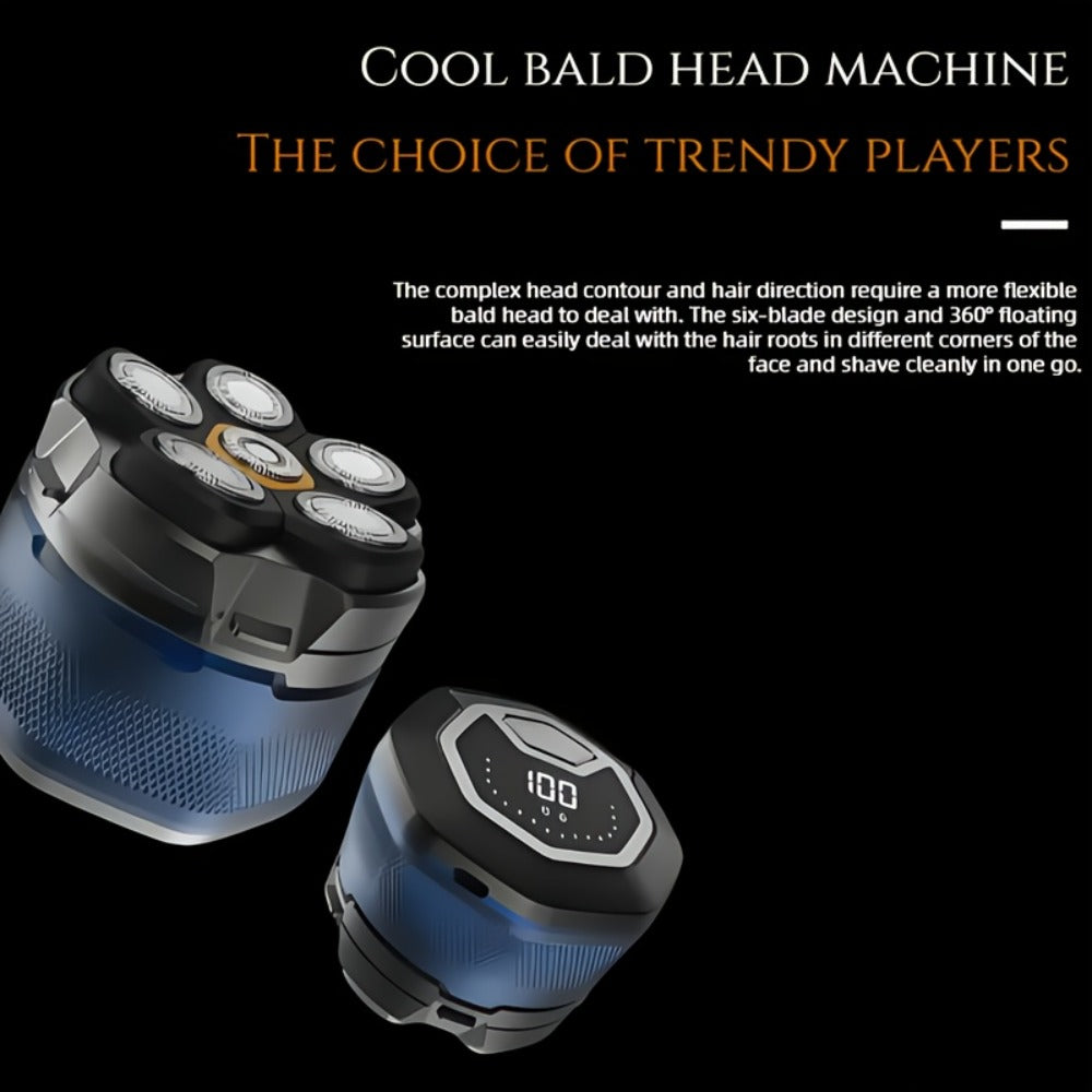 Head Shaver for Bald Men 6-Blade Electric Head Razor Magnetic Floating Blades USB-C Rechargeable 1400mAh LED Display Travel Lock 2-Speed Skin-Friendly Gift for Dad Boyfriend