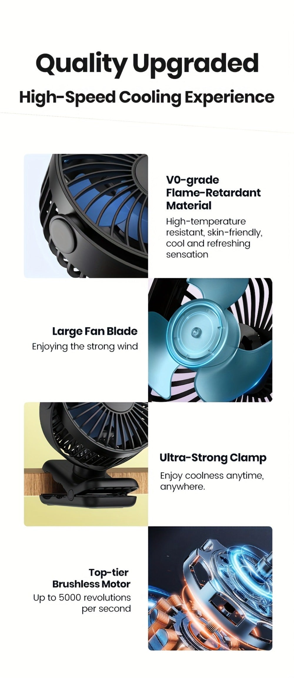 Clip on Fan USB Desk Fan, Brushless Motor Whisper Quiet Portable Mini Fan with Strong Clamp, USB Powered Personal Cooling Fan for Office Bedroom Dorm Stroller, 360¡ã Adjustable, Black Pink