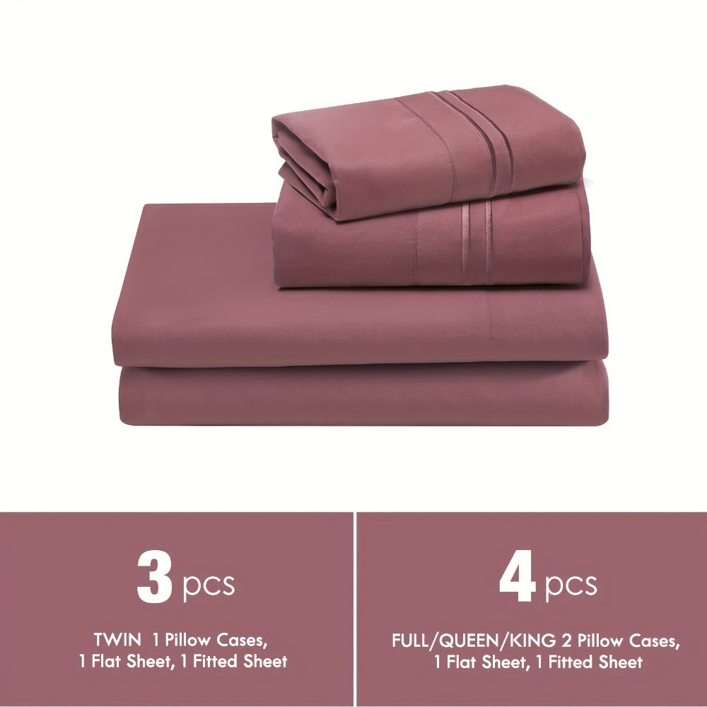 Fitted Sheet Set Deep Pocket | Soft Cooling Breathable Bedding 3-4pcs Fade-Resistant All-Season for Twin Full Queen King ¨C Solid Color Bed Sheets for Dorm Guest Room Everyday Use