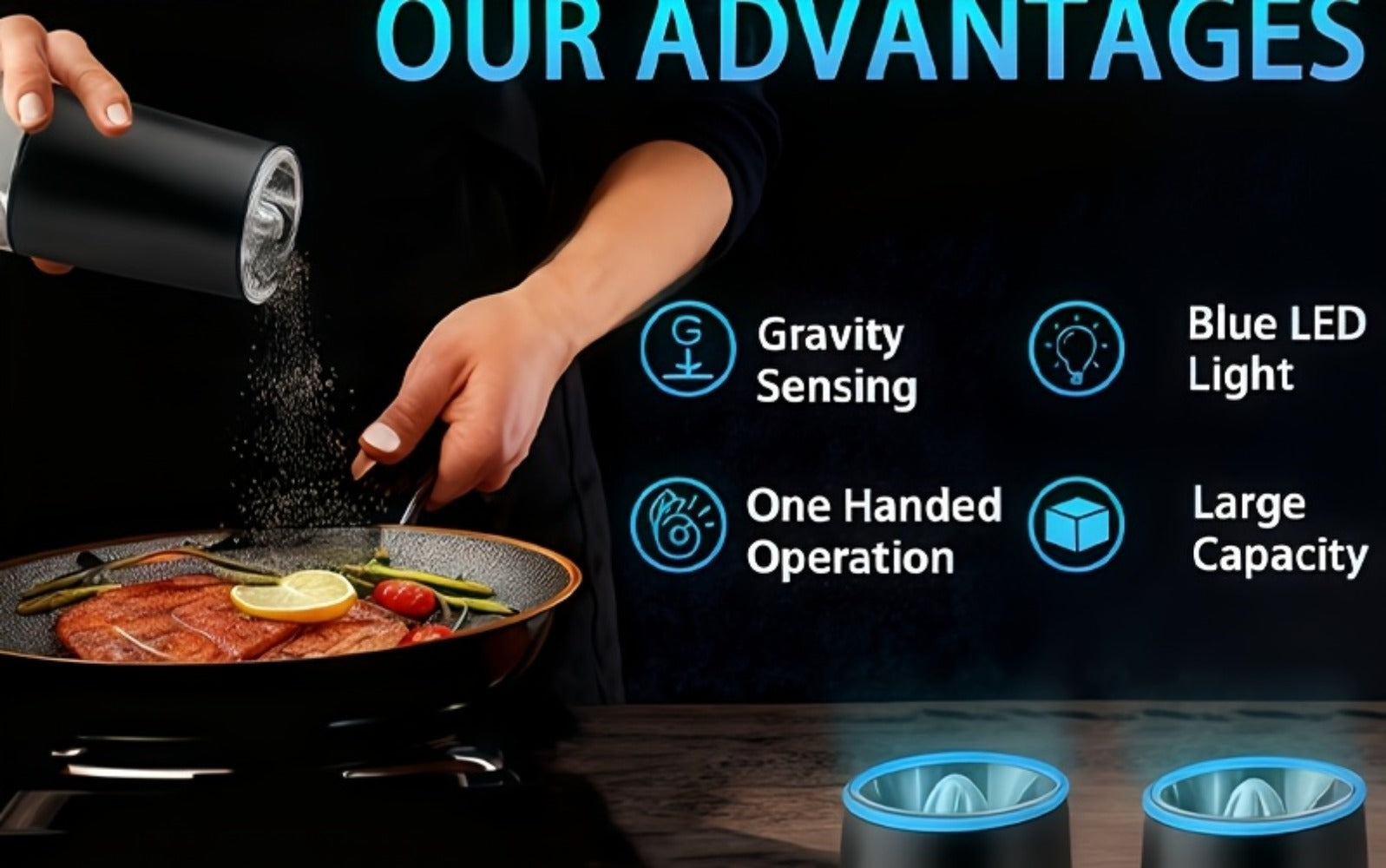 Electric Salt and Pepper Grinder Set 2PCS ¨C Battery-Powered, LED Light, One-Handed Automatic Operation, Adjustable Coarseness