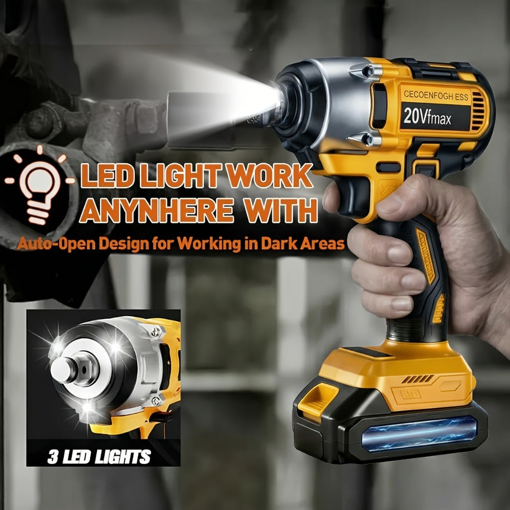 Cordless Impact Wrench 1/2 Inch Brushless ¨C 450N.m 259Ft-lbs High Torque Impact Gun, 3300RPM Variable Speed, 12 Sockets, Fast Charger & Dual Battery Options for Auto Repair & Home Use