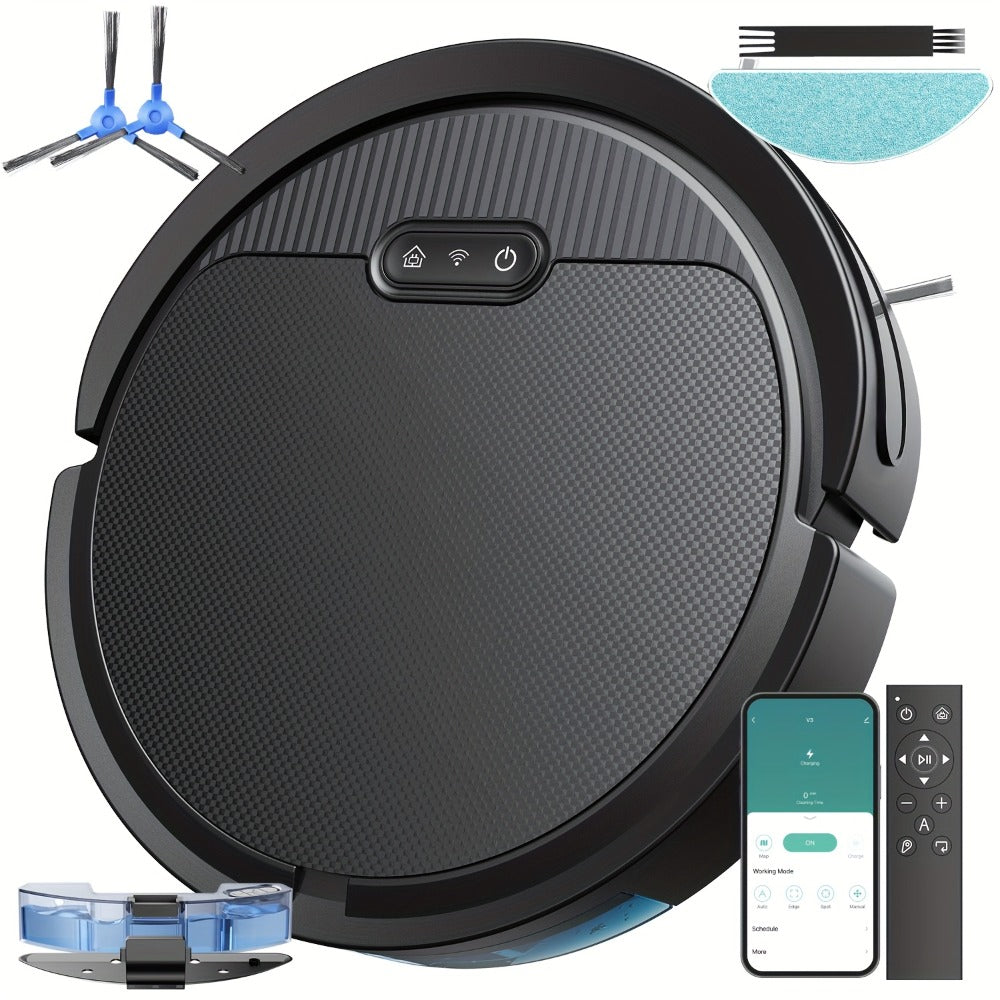 Robot Vacuum Cleaner Mop Combo 5000Pa Max Suction 2-in-1 with App & Voice Control - Scheduled Cleaning, Auto Recharge, for Pet Hair, Low Pile Carpet & Hard Floors, 12.2 inch Slim Design, Multiple Colors
