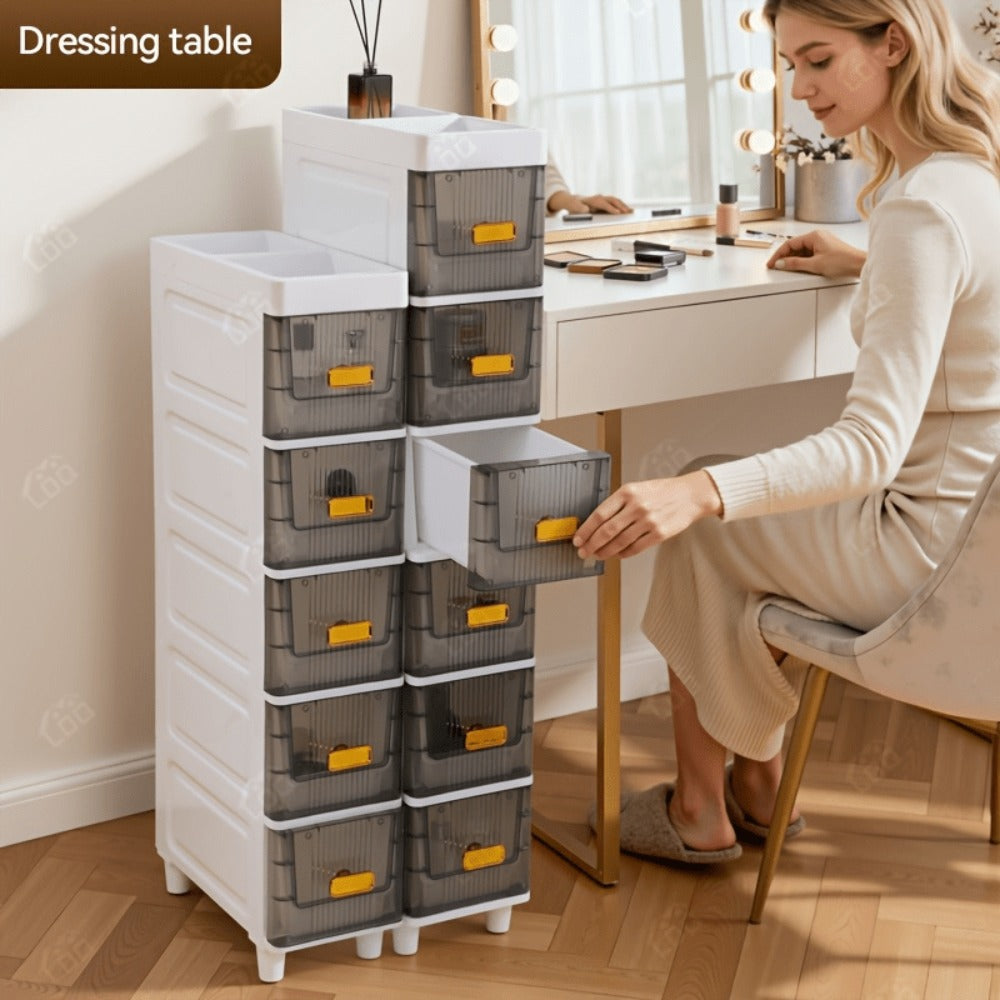 Slim Storage Cabinet with Drawers & Wheels - Waterproof PP Bathroom Kitchen Organizer, 3-5 Layer Tower Unit for Small Spaces