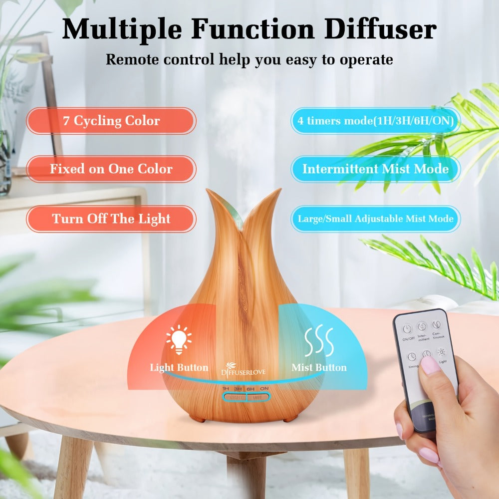 Large Capacity Aroma Diffuser 13.53oz ¨C Includes 8 Essential Oils, Multi-Color LED Lights & 3 Timer Settings, Ultra-Quiet Essential Oil Diffuser for Home, Bedroom, Office & Living Room