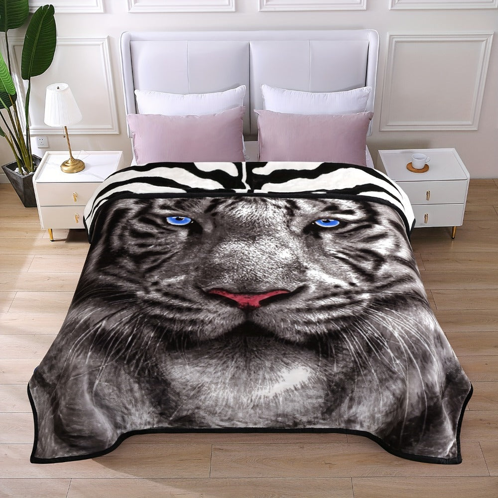 Reversible Plush Blanket 2-Ply 520GSM Milk Velvet - Soft Warm Queen King Size Blanket with Vibrant Animal & Floral Designs, All-Season Bed Couch Throw