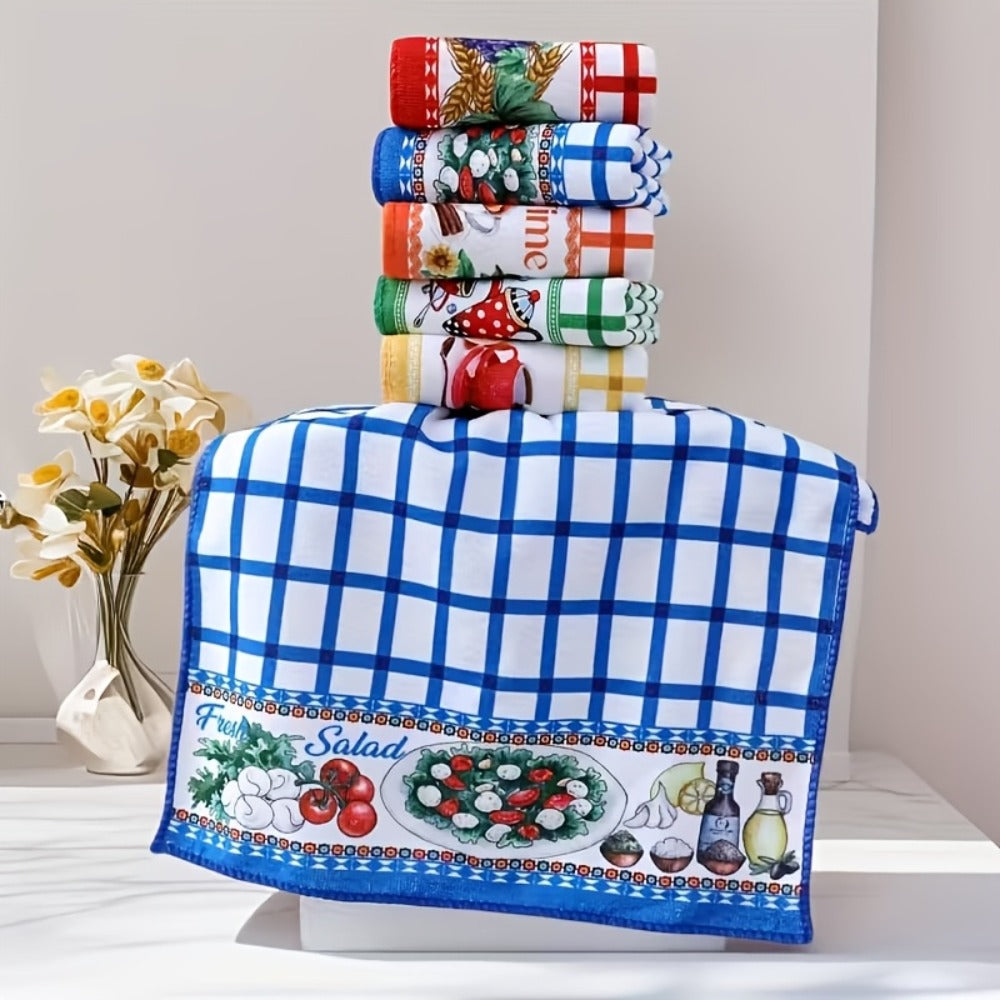 Holiday Kitchen Dish Towels Set of 6 - Colorful Printed Dishcloths Soft Absorbent Tea Towels for Kitchen Decor