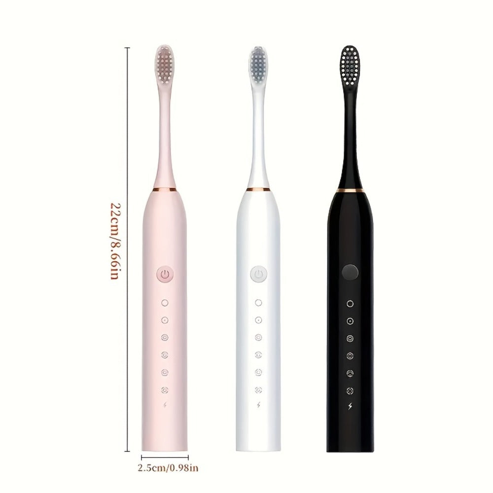 Electric Toothbrush Set with 8 Brush Heads - USB Rechargeable Adult Sonic Toothbrush, Soft Bristles, Portable for Travel & Home, Oral Care Gift for Men & Women - Pink / White / Black
