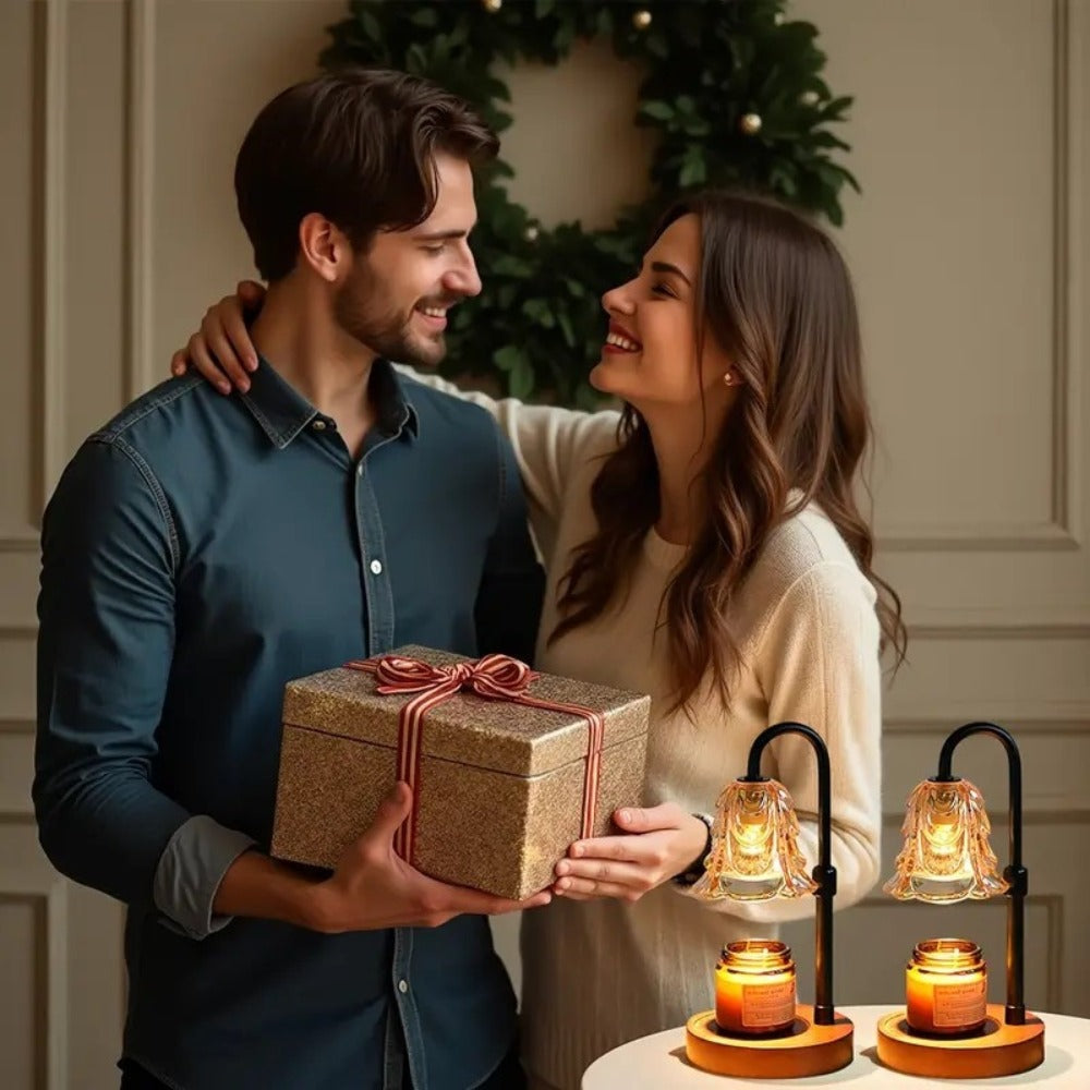 Candle Warmer Lamp 2 Pack with Dimmer and 12H Timer Adjustable Height Brightness Wood Base LED Wax Melt Warmer Flameless Candle Lamp for Home Decor Bedroom Living Room Gift for Mom Wife Friends