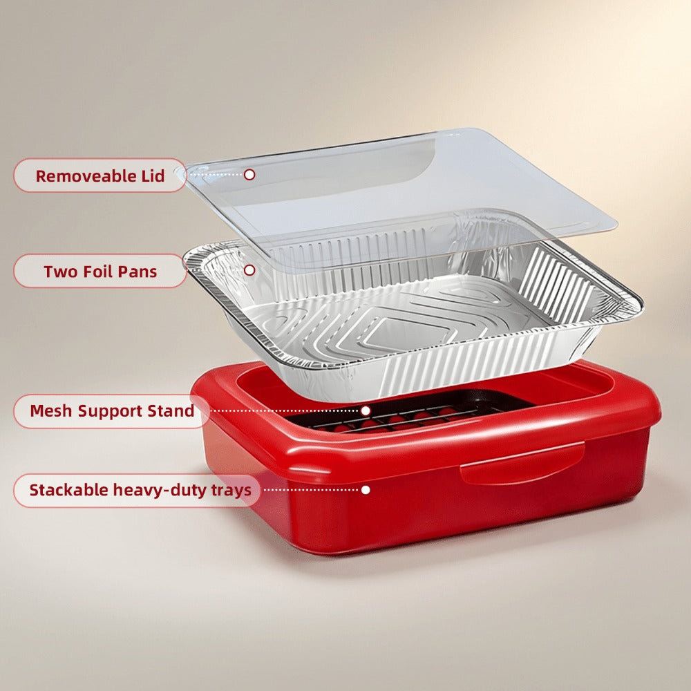 Aluminum Foil Insulated Food Tray Set 2-in-1 Reusable Stand with 2 Disposable Foil Trays for Potluck Picnic BBQ Party Outdoor Gatherings Thanksgiving Christmas - 1 Tray + 2 Foil Trays