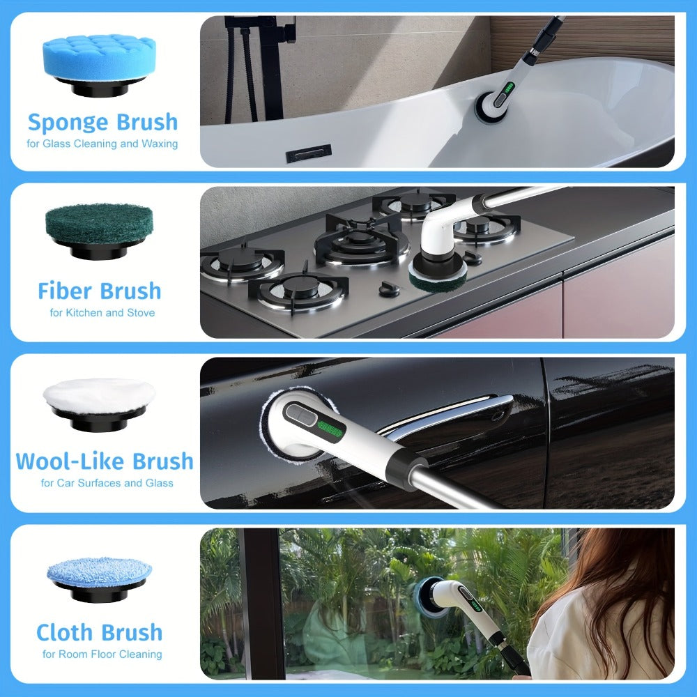 Electric Spin Scrubber with 7 Brush Heads & Adjustable Handle ¨C Dual-Speed Cordless Power Scrubber for Bathroom, Tub, Tile, Floor & Shower Cleaning