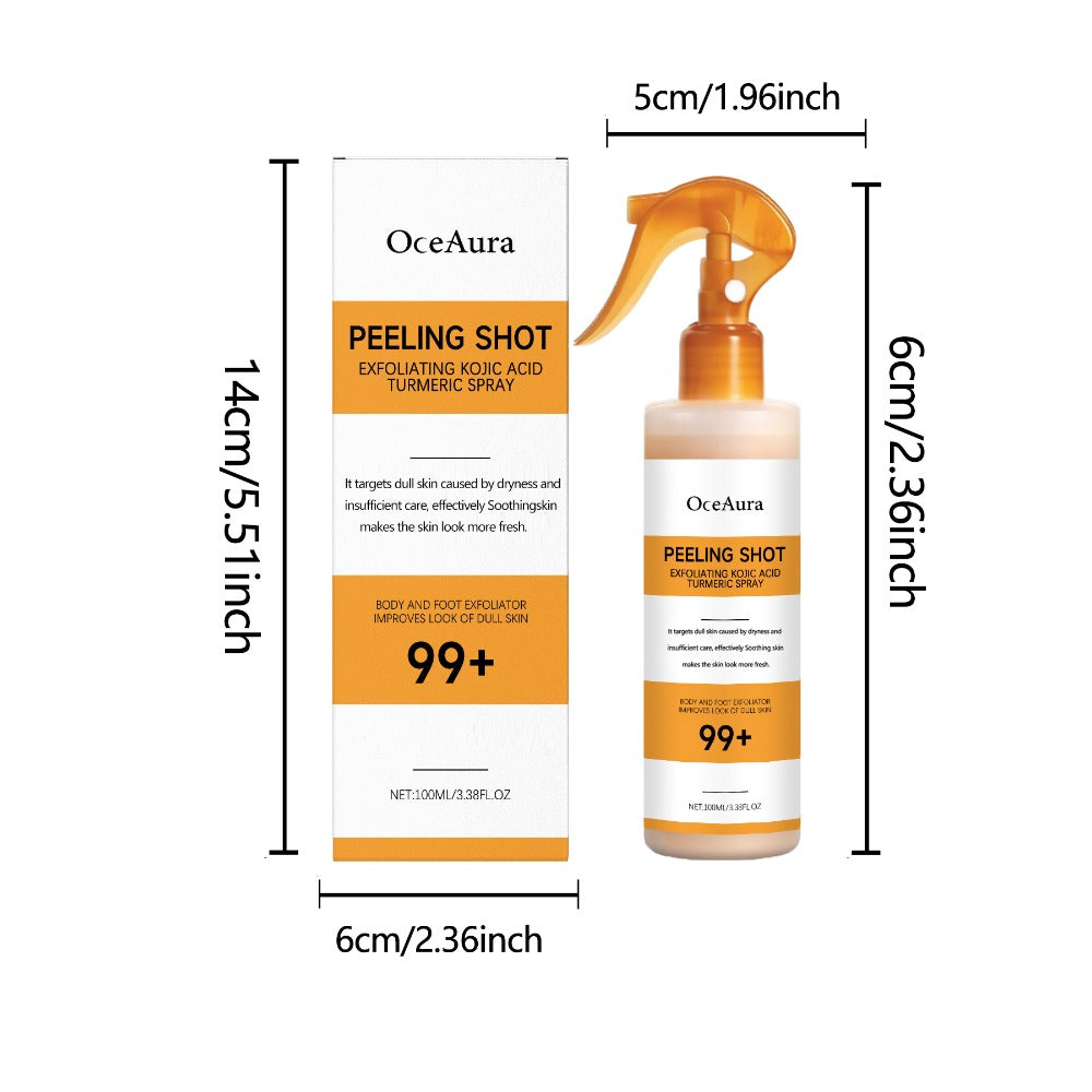 Kojic Acid Turmeric Brightening Spray 100ML Exfoliating Body Spray for Even Skin Tone Dark Spot Corrector for Face Body Legs Hands Kojic Acid Serum Spray Skin Smoothing Keratin Cleansing Mist