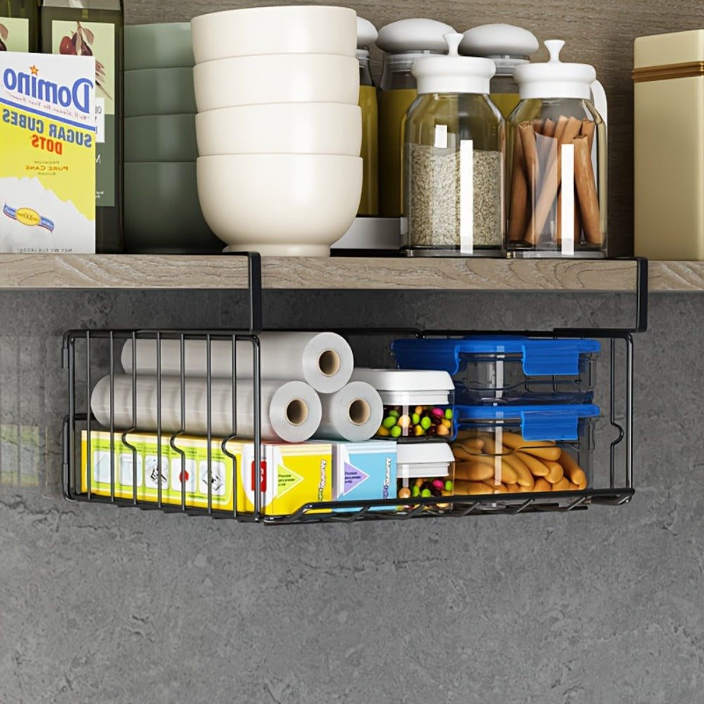 Wall Mount Foldable Storage Basket - Waterproof Rustproof Metal Organizer, Collapsible Space Saving for Kitchen Cabinet, Laundry Room, Pantry Closet