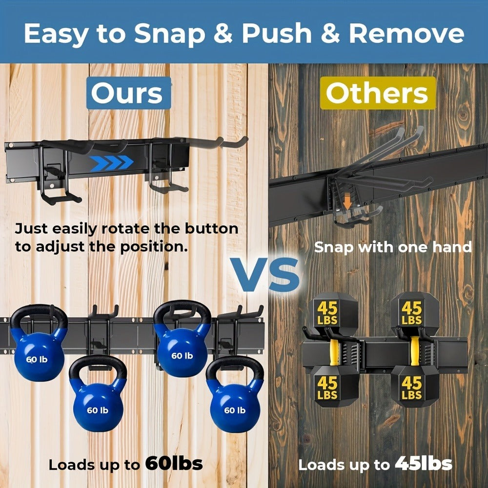 Garage Tool Organizer Wall Mount 48¡± ¨C Heavy Duty Pegboard with Adjustable Swivel Hooks, 1 Double Hook & 5 Straight Hooks, Holds 420lbs, Broom Holder for Yard Tools, Shovels, Hoses & Garden Equipment