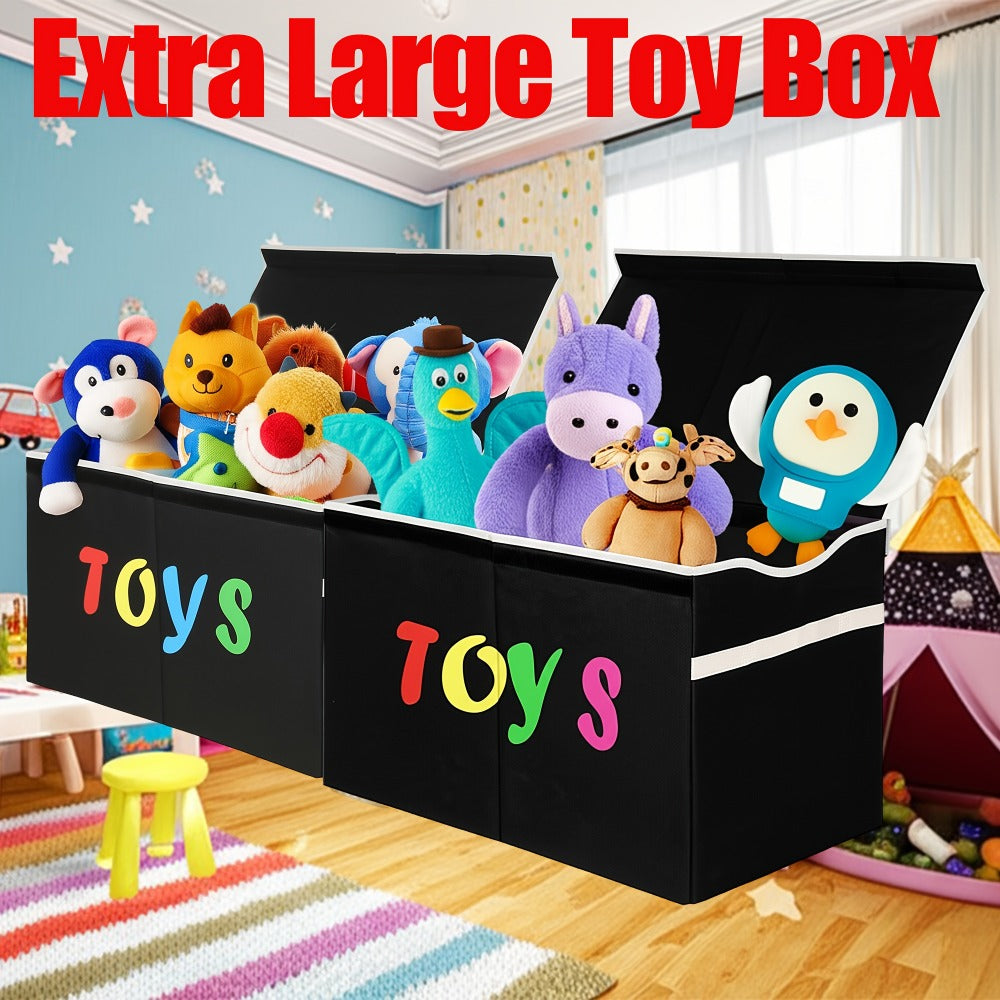 Collapsible Storage Box with Lid & Adjustable Dividers | Large Toy Chest Bin 54x16x14 Inch | Foldable Organizer for Playroom Bedroom Nursery | Boys Girls Toy Storage Box Black Dark Grey