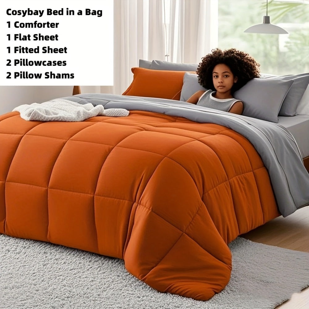 Comforter Set 7-Piece Bed in a Bag Queen King Full Soft Microfiber Down Alternative Comforter Fitted Sheet Flat Sheet Pillow Shams Pillowcases All Season Bedding Set 34 Colors