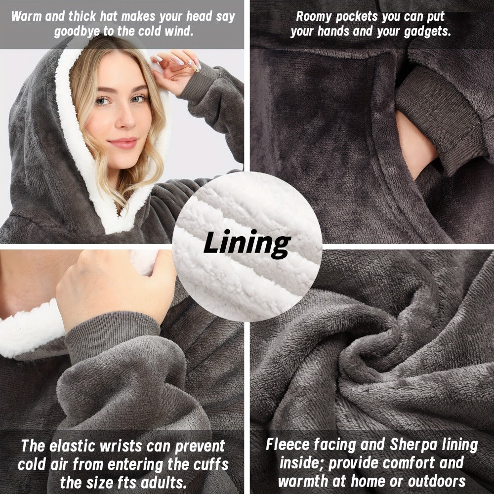 Wearable Blanket Hoodie - Oversized Extra-Long Ultra-Soft Acrylic Hooded Blanket for Adults, Warm Cozy TV Watching Winter Gift for Christmas Valentine's Day
