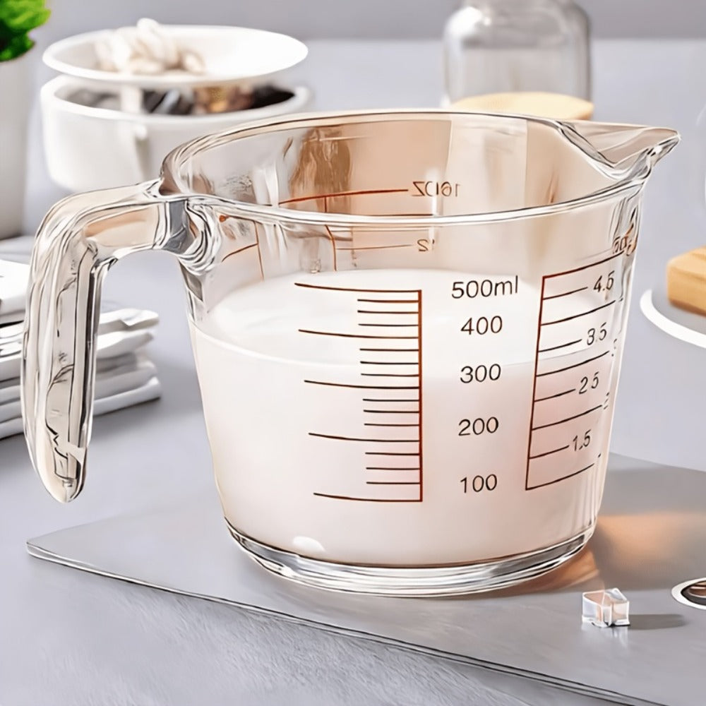 Glass Measuring Cup Heat Resistant Large Capacity with Handle 16.9 oz 33.8 oz Reusable Kitchen Baking Liquid Measuring Cup Set with Measuring Spoons