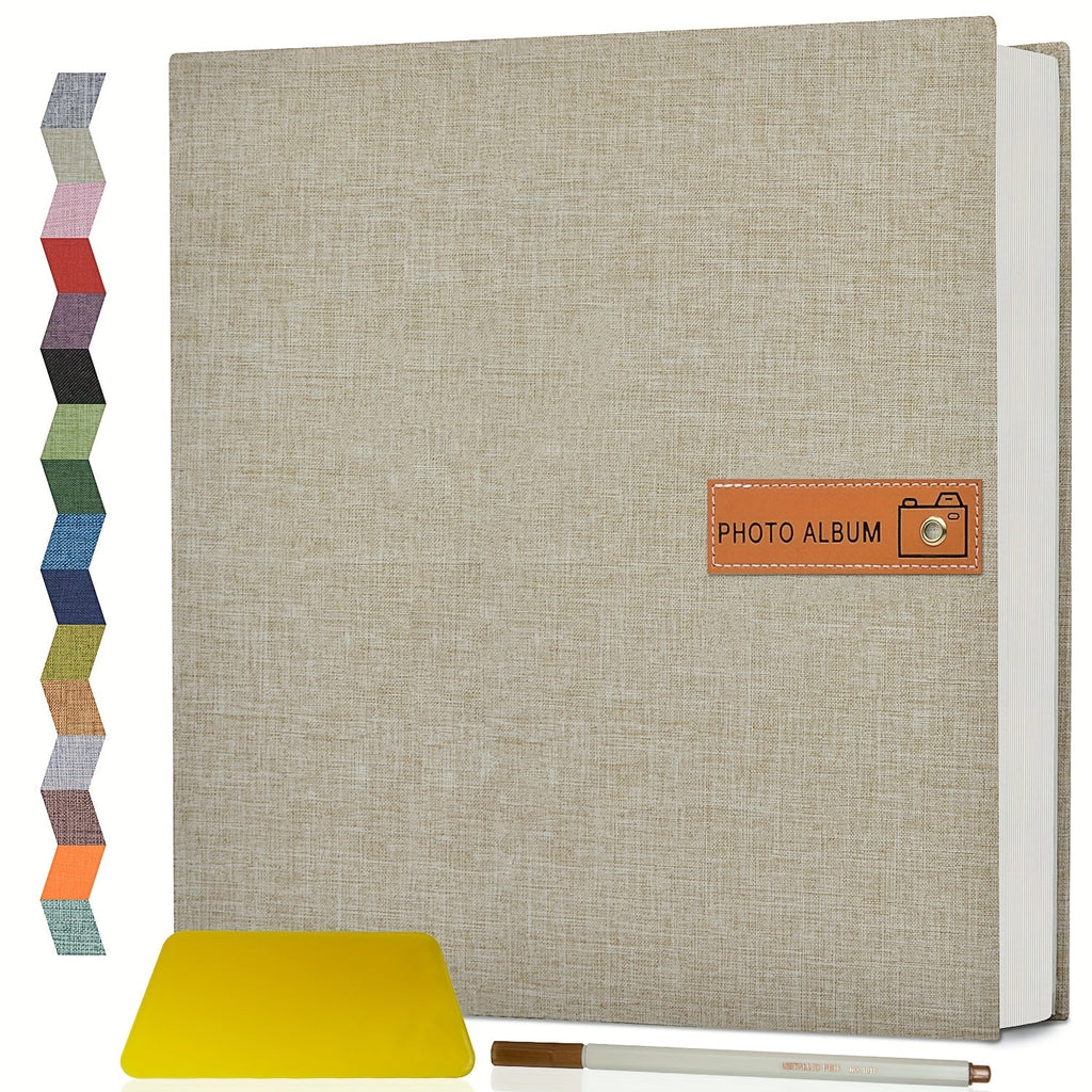 Self Adhesive Photo Album Scrapbook ¨C Large Linen Cover Memory Book for 4x6 5x7 8x10 Photos, DIY Picture Book with Metal Pen, Gift for Mom, Baby, Wedding, Valentine's Day & Mother's Day, 40 & 60 Pages