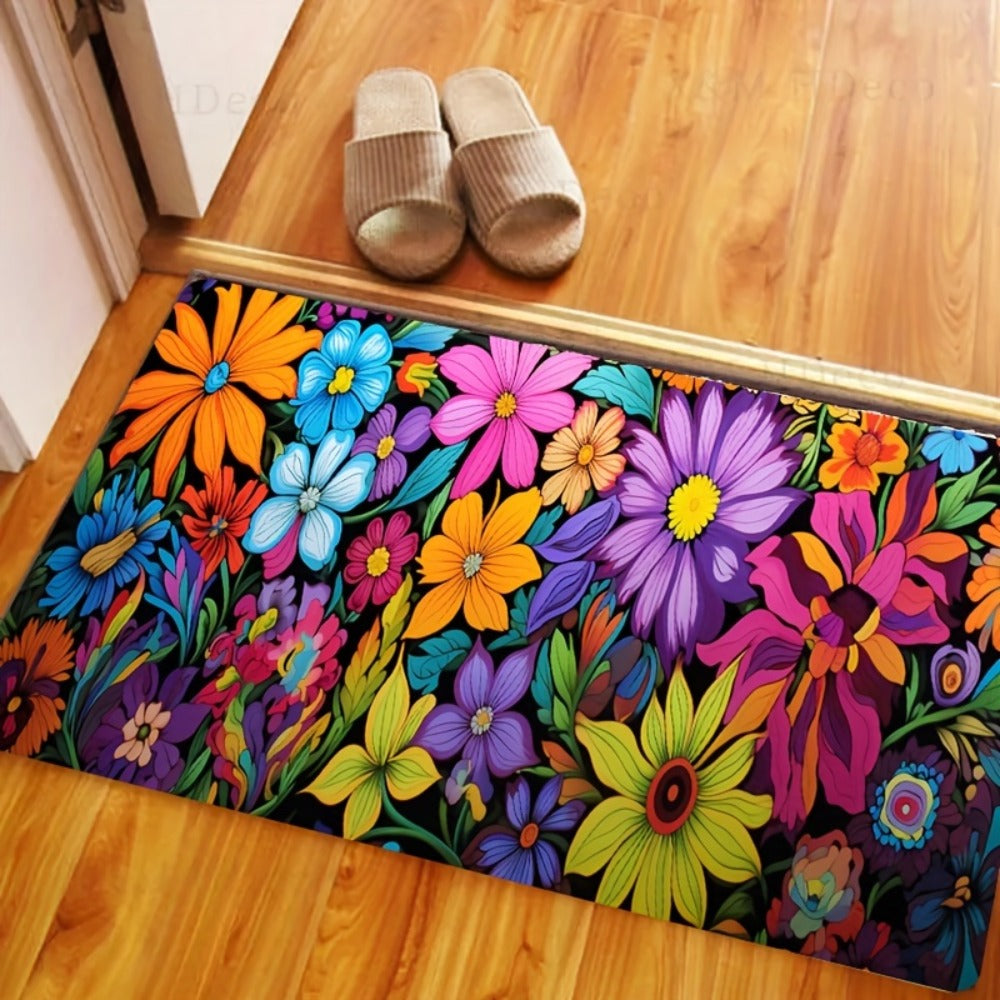 Kitchen Mat Floral Design ¨C Soft Non-Slip Rectangular Rug, Machine Washable 100% Polyester Floor Mat for Kitchen, Bathroom, Laundry Room, Living Room & Bedroom
