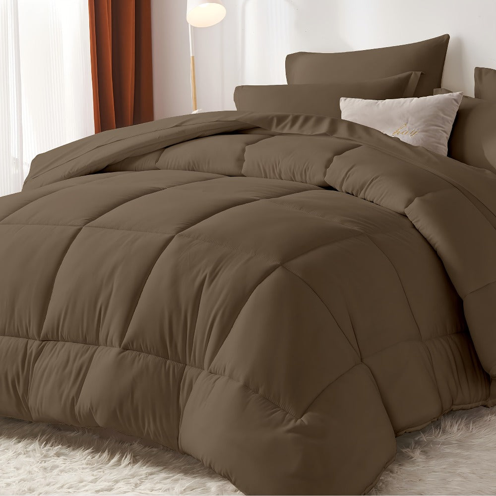 Comforter Set Soft Breathable Microfiber Bed in a Bag with Fitted Sheet Flat Sheet Pillowcases & Shams ¨C All Season Fluffy Checkered Bedding Set Twin Full Queen King