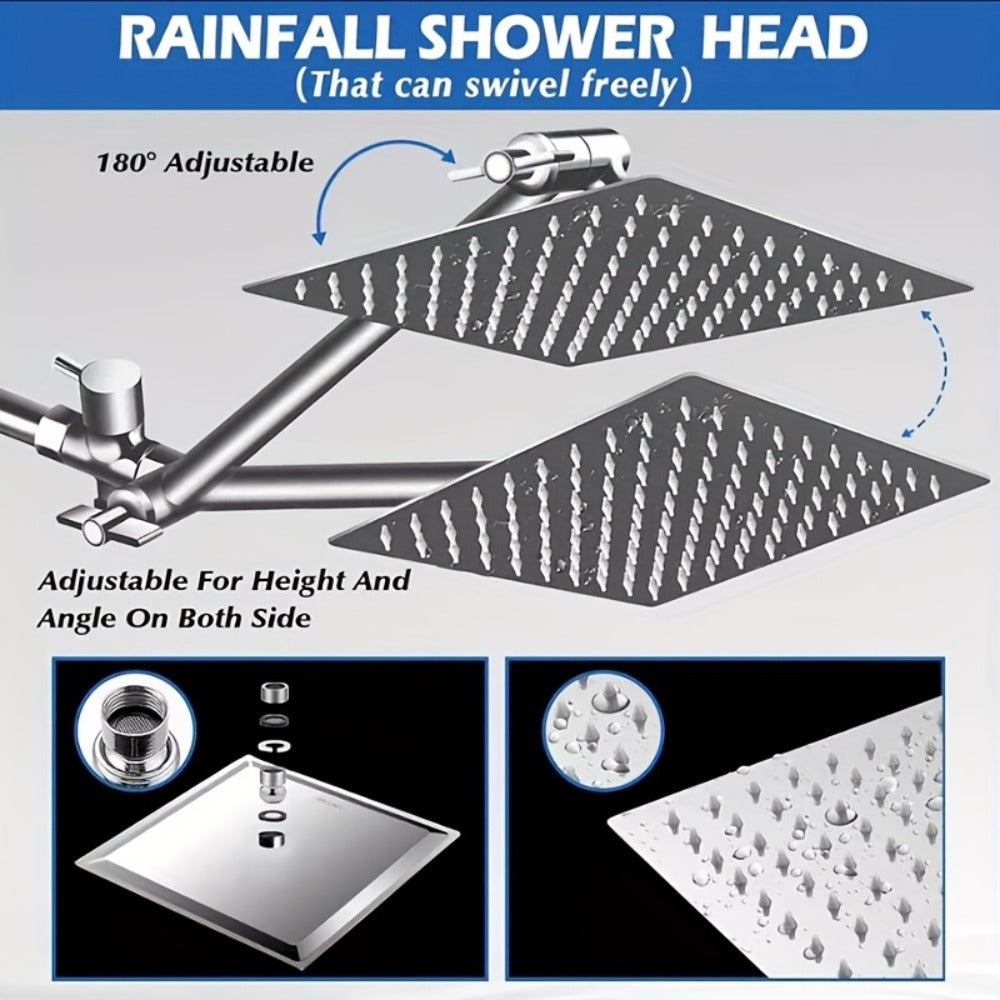 Rain Shower Head with Handheld Spray Combo 8 10 12 Inch High Pressure Rainfall Showerhead Adjustable Arm Wall Mount Chrome Black Bathroom