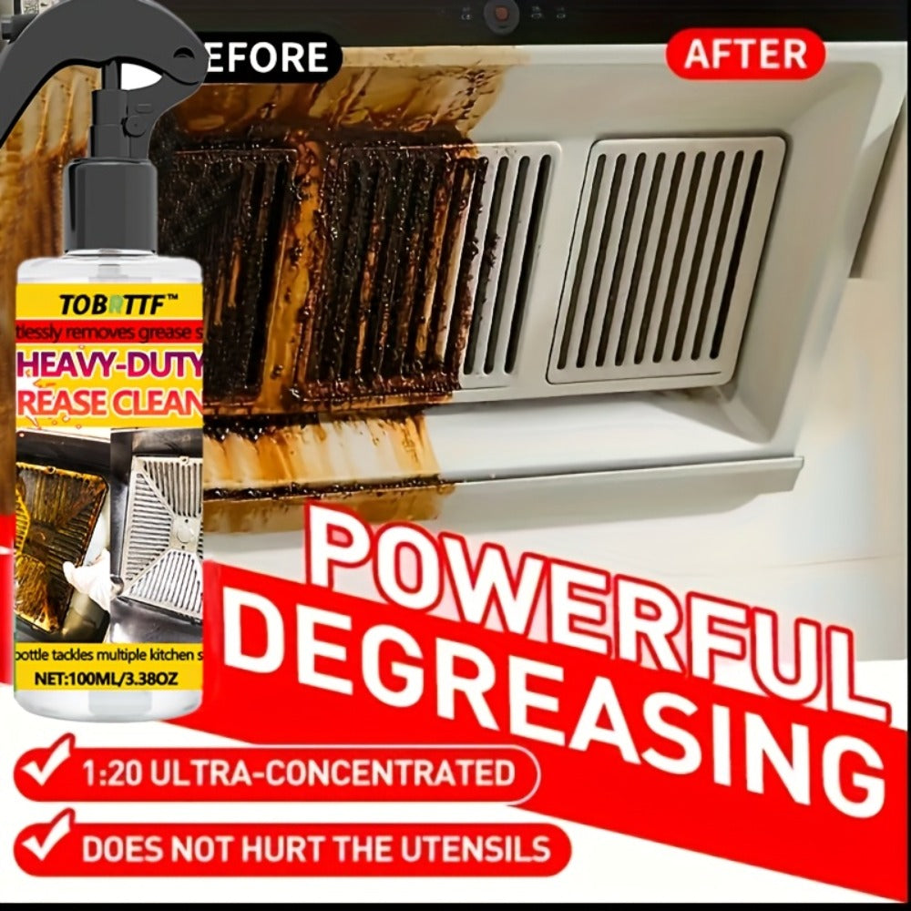 Kitchen Grease Remover Spray 3.38oz Powerful Degreaser - Fog-Free Spray for Range Hoods Stovetops Cookware Ovens, Removes Stubborn Grease Stains & Tough Grime, Easy-Use Stove Cleaner for Home & Professional Chefs