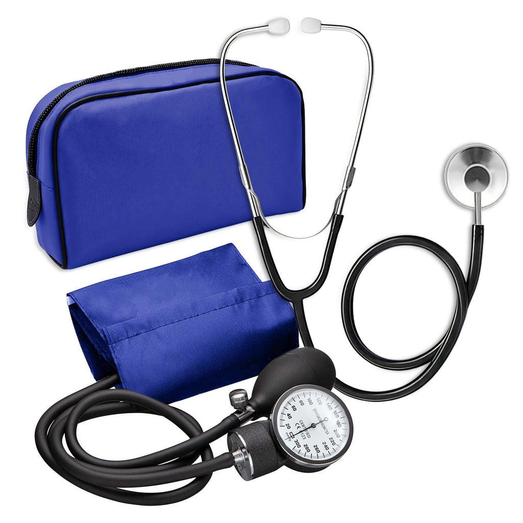 Aneroid Sphygmomanometer & Stethoscope 2-in-1 Set - Manual Blood Pressure Monitor with Nylon Cuff, Fixing Clip, Stethoscope, Portable Case & Accessories, Emergency BP Kit for Medical & Home Use