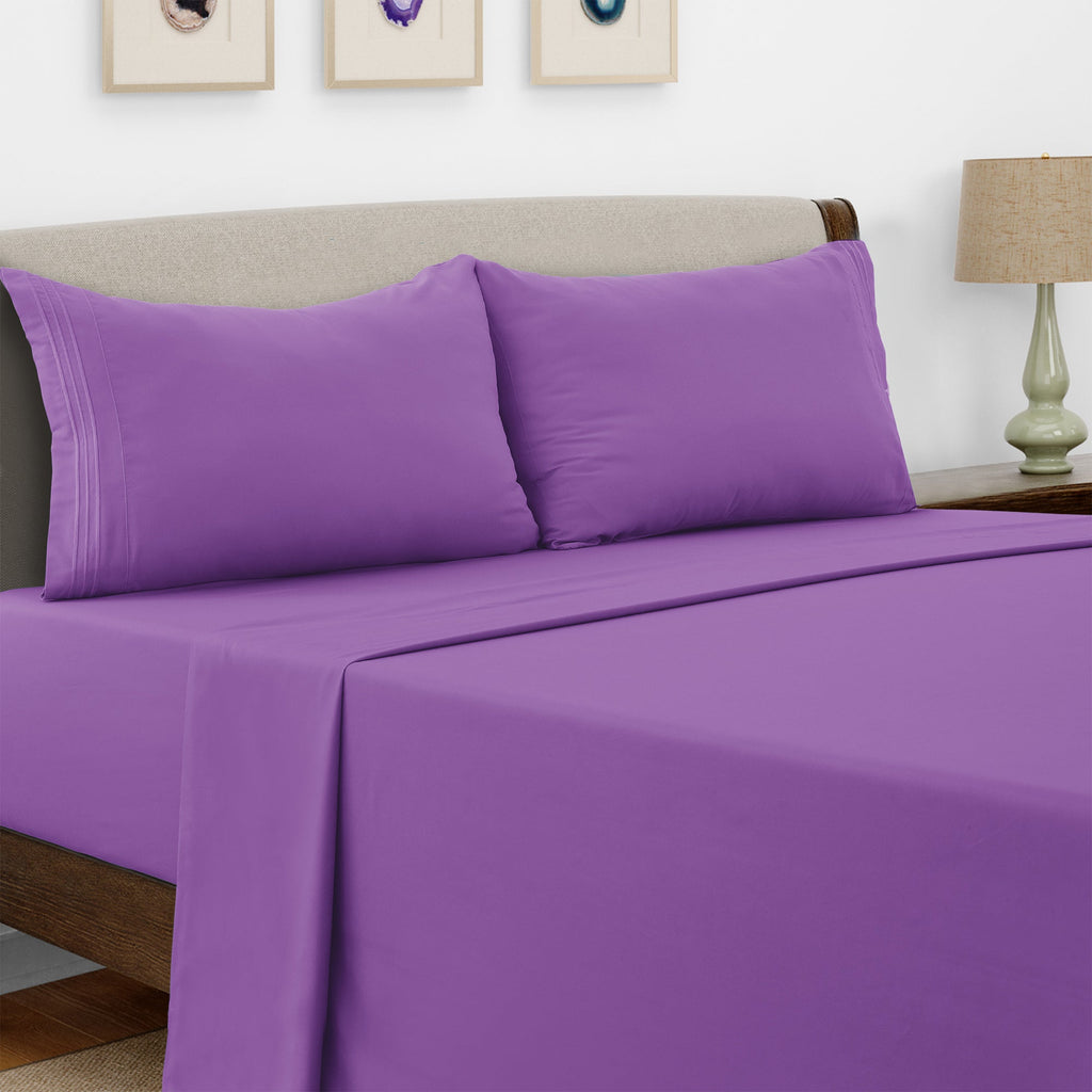 Microfiber Bed Sheet Set 4 Piece - Soft Breathable Deep Pocket 16 inch Fitted Sheet, Flat Sheet & Pillowcases, Wrinkle Fade Resistant Bedding for All Seasons Twin Twin XL Full Queen King Cal King, 24 Colors