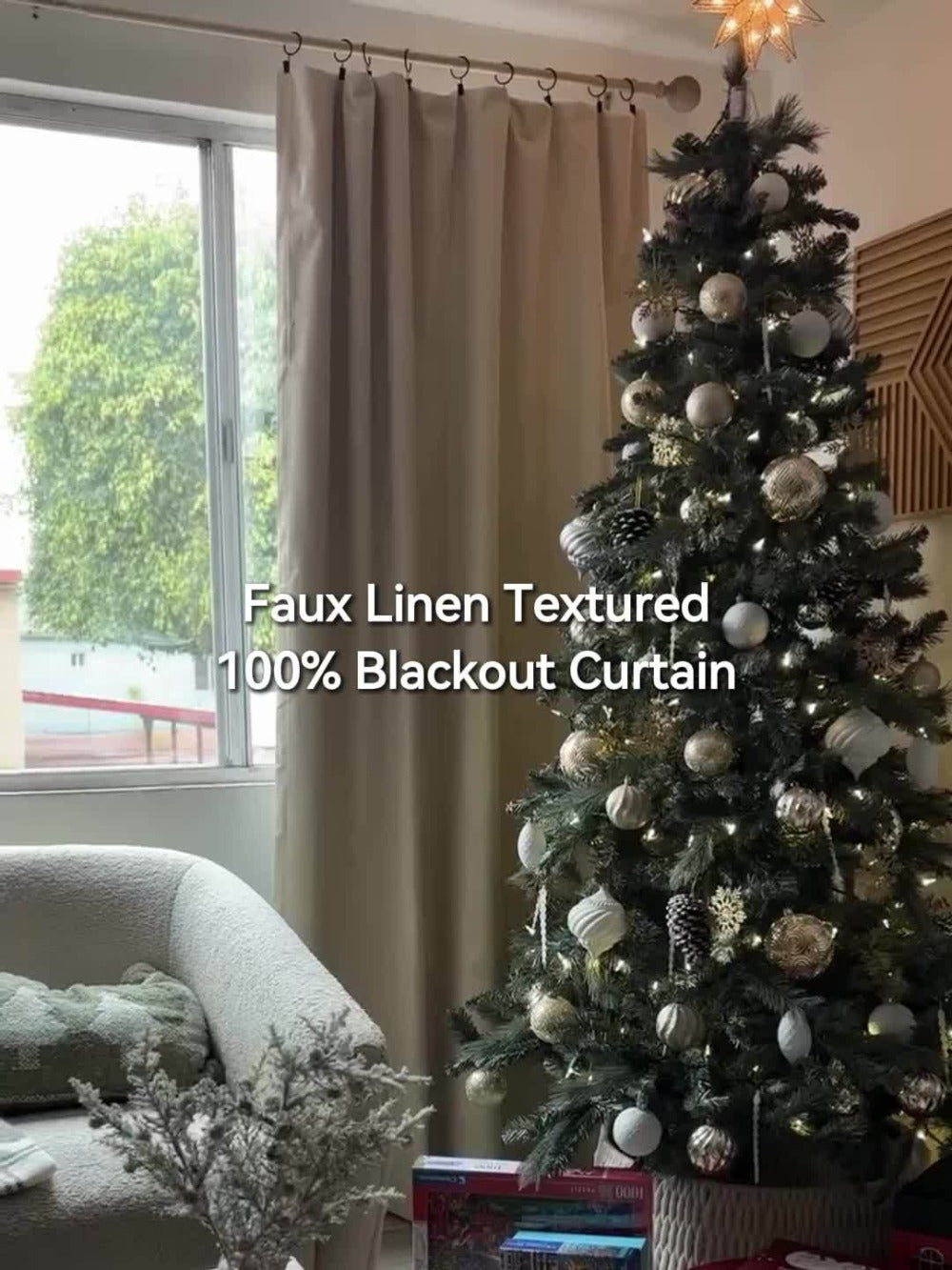 100% Blackout Curtains 4 Panels Faux Linen Textured Thermal Insulated Drapes - Room Darkening Window Curtains for Living Room Bedroom, Clip Rings & Rod Pocket, Energy Efficient Home Decor 50W x 84-120L