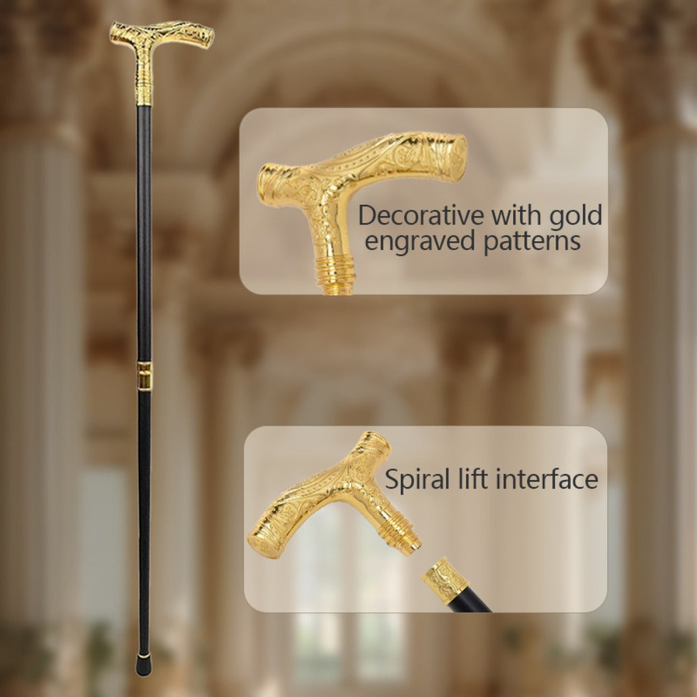 Walking Cane with Bear Head Handle Decorative Gentleman Stick Carved Flower Relief Knob Cane Fashion Mobility Aid Staff 35.4 Inch Golden