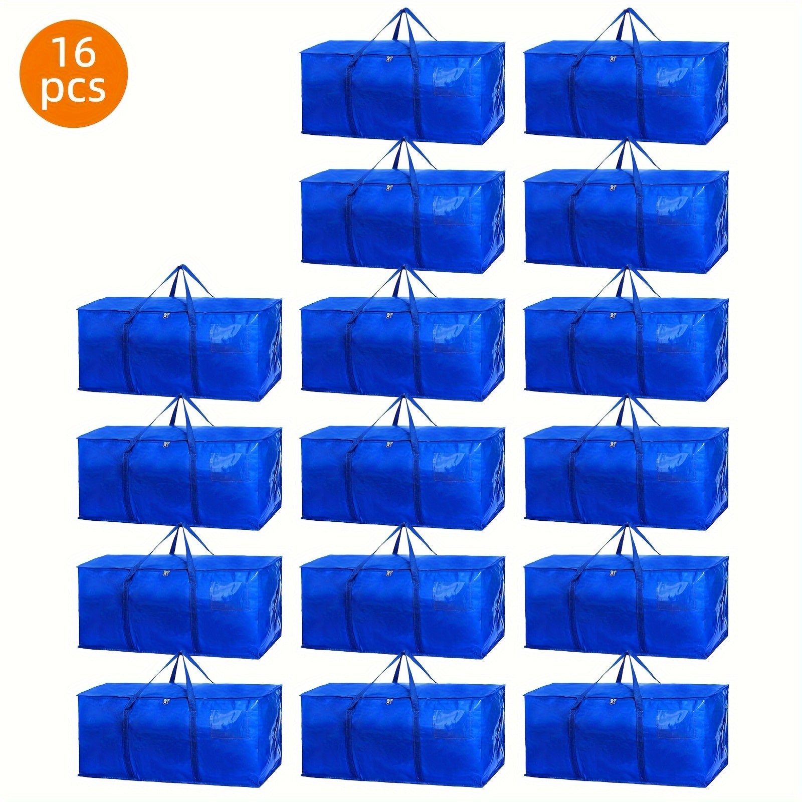 Heavy Duty Moving Bags with Handles & Zippers ¨C Extra Large Waterproof Storage Bags for Moving, Clothes & Closet Organization (6pcs 26.42gal or 16pcs Set, Blue)