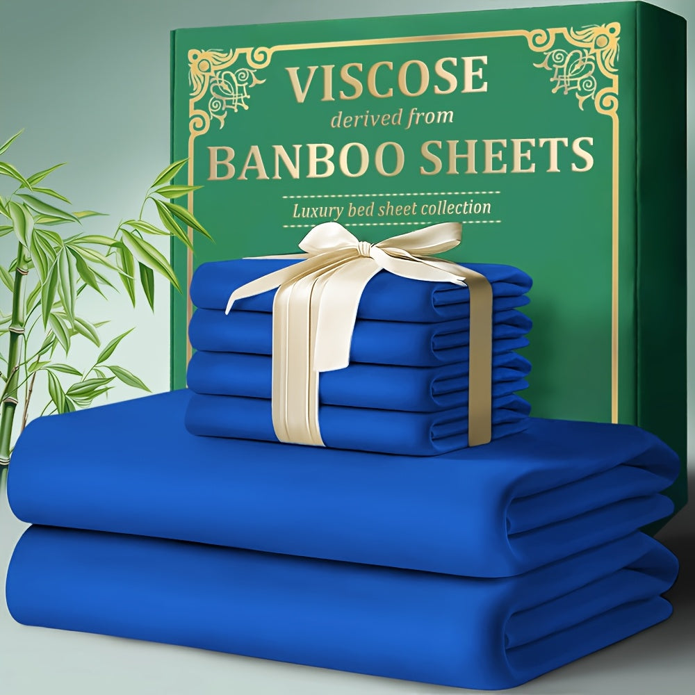 Bamboo Fitted Sheet Set 4-Piece Deep Pocket 18¡±-24¡±, 2200TC Ultra-Soft Cool Breathable Bed Sheets, Anti-Shrink Fade-Resistant, Ideal for Hot Sleepers