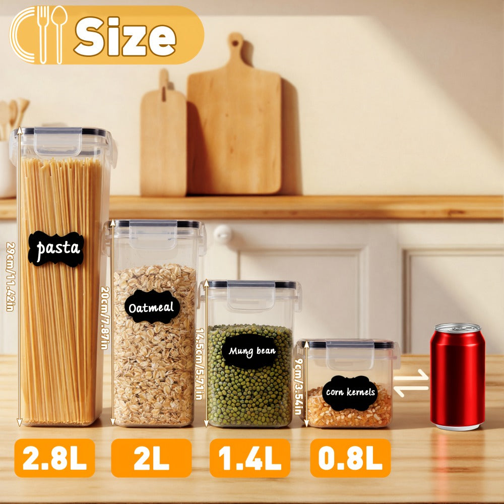 Airtight Food Storage Containers with Lids, BPA Free Leakproof Stackable Kitchen Organizer Set for Grain Nuts Cereal Pasta Dog Cat Food, with Labels & Marker