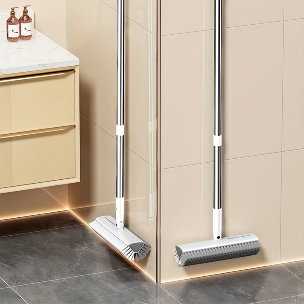 Floor Scrub Brush 52 Inch Long Handle Double-Sided V-Shaped Triangle Head Stiff Bristles Deep Cleaning Corners Gaps Tile Bathroom Kitchen Patio Crevice Brush