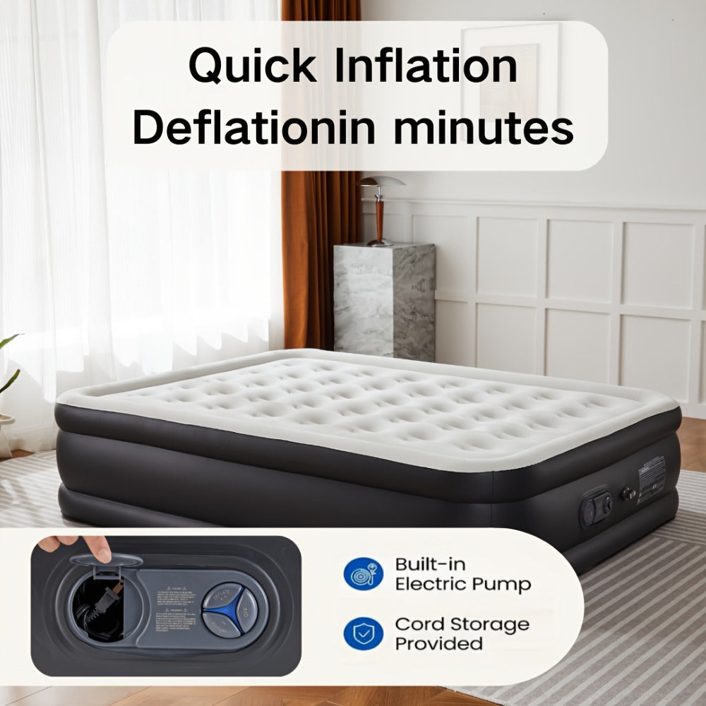 Inflatable Air Mattress with Pump Flocking Surface High Load Capacity Portable Air Sleeping Bed for Camping Hiking Beach Indoor Outdoor Guest Use, Easy Storage Compact Design