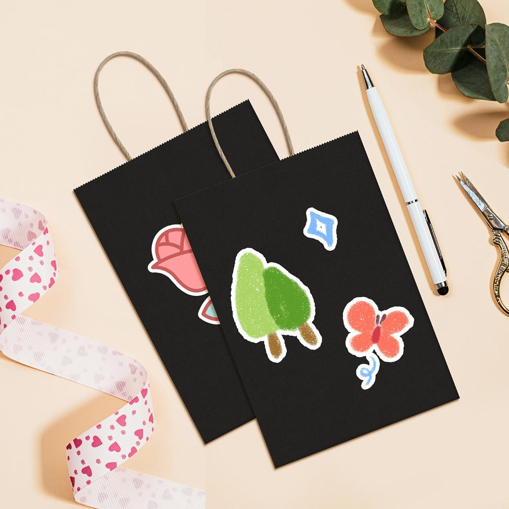 Kraft Paper Gift Bags Bulk 149 Pcs - Small Shopping Bags with Handles 5.25x3x8 Inch, Black Brown White Party Favor Bags for Retail, Birthday, Wedding, Valentine's Day, Snack & Small Business