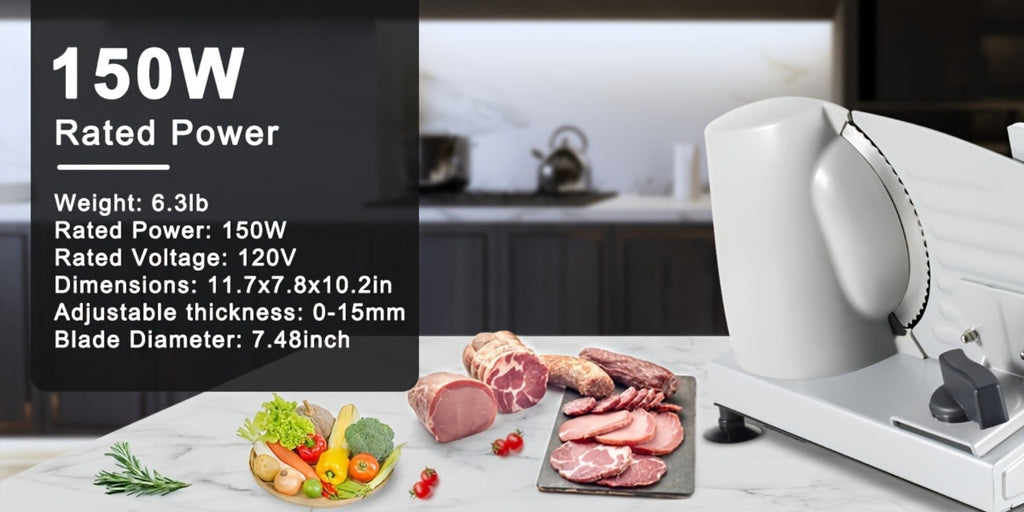 Electric Meat Slicer for Home, 6.7¡± Stainless Steel Blade, 150W Deli Food Slicer with Adjustable 0-15mm Thickness for Cold Cuts, Cheese, Bread & Vegetables, Easy to Clean