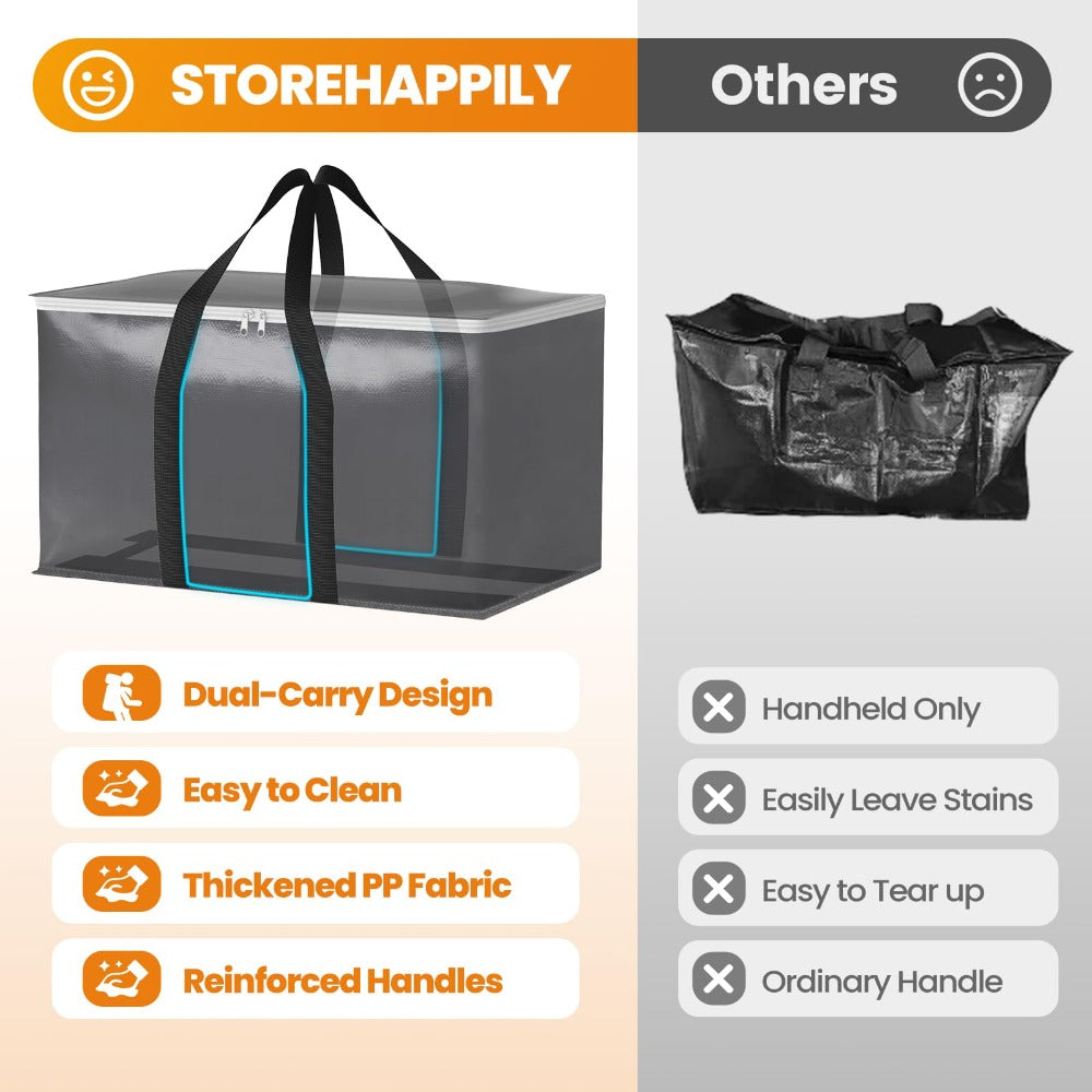 Moving Bags Extra Large Heavy Duty Storage Totes with Backpack Straps & Double Zipper ¨C 4pcs Stackable Packing Bags for Moving, Storage & Travel