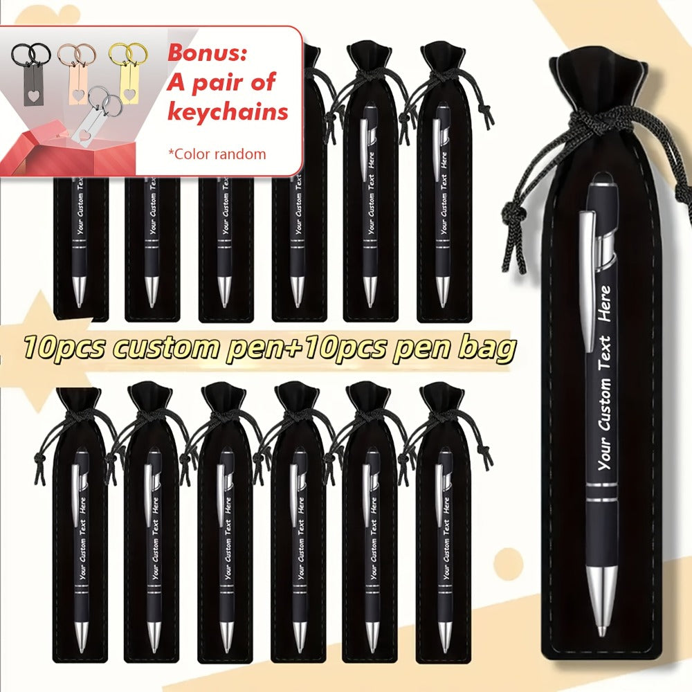 Custom Ballpoint Pens with Pencil Pouch Bulk Set ¨C Personalized Ballpoint Pen Pack for Corporate Gifts, School Supplies, Office Promotions | 20/30/80 PCS Customized Pen & Bag Bundle