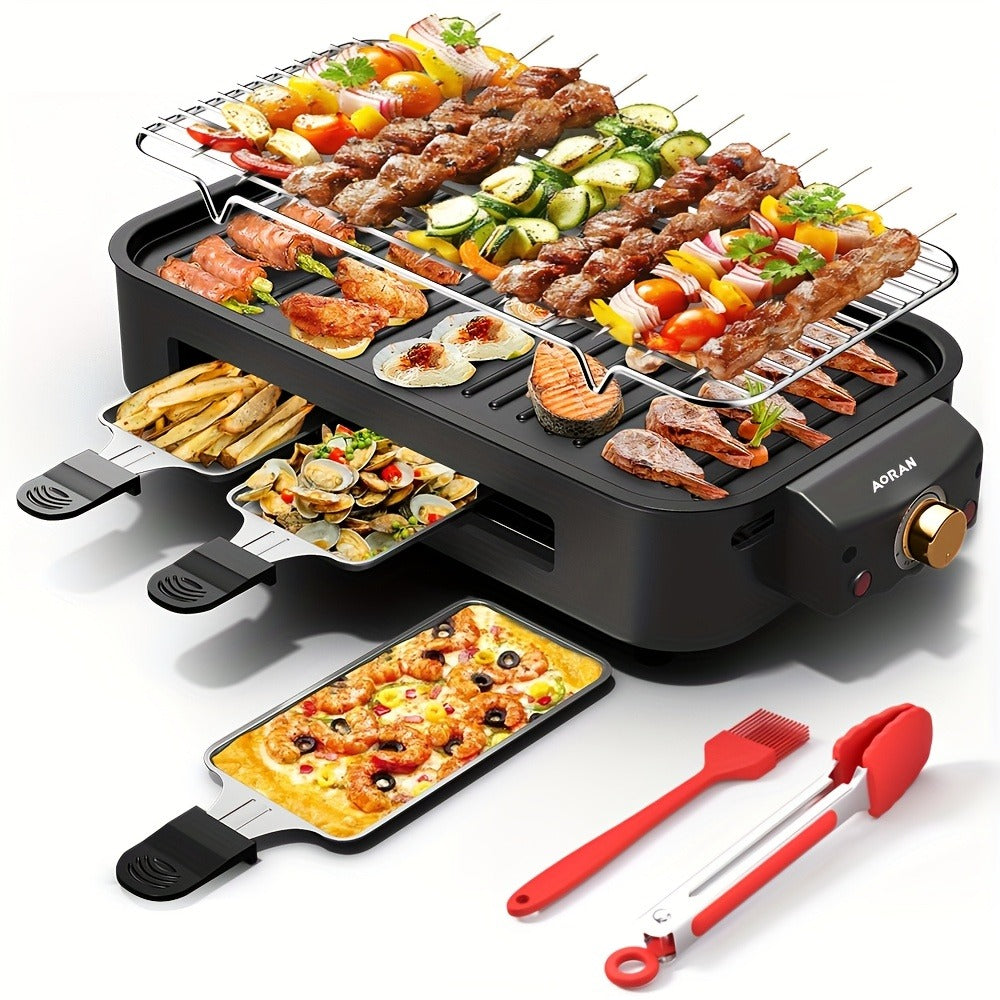 Electric BBQ Grill Indoor ¨C 1500W Smokeless Tabletop Grill with Removable Frying Pan, Waffle Maker & Non-Stick Stainless Steel Plates, Adjustable Temperature, Perfect Christmas Housewarming Gift