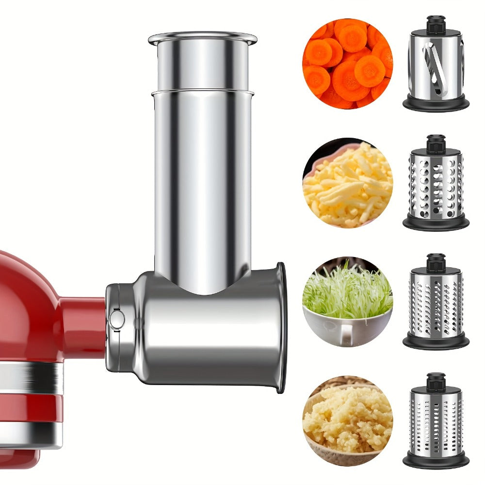 Stainless Steel Slicer Shredder Attachment for Stand Mixers with 4 Dishwasher Safe Blades ¨C Multi-Function Vegetable Fruit Cheese Grater Salad Maker & Powder Grinder for Carrots Potatoes