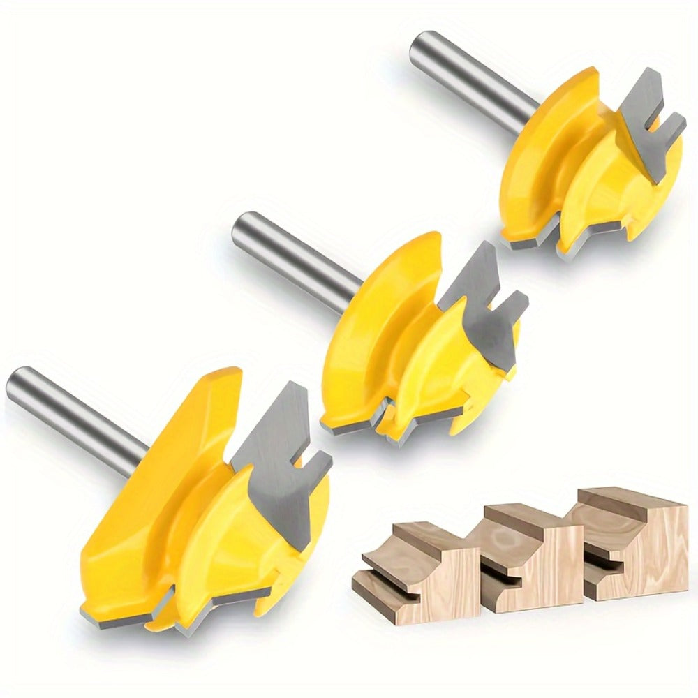 Locking Miter Router Bit Set 3 Piece 45 Degree 1/4 Inch Shank Carbide Woodworking Joinery Box Joint Corner Bits for Router Table