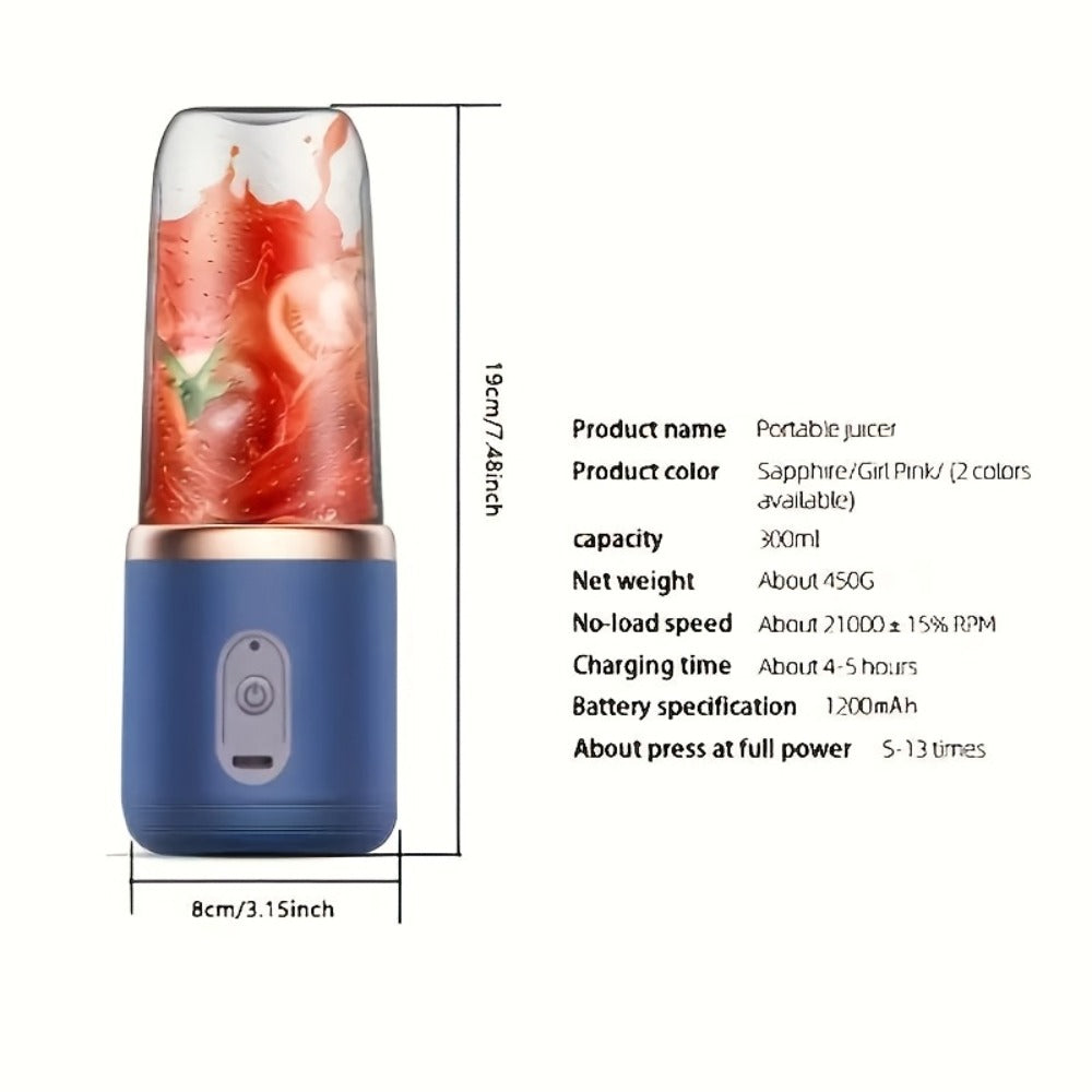 Portable Blender USB Rechargeable Multifunctional - Food Grade PP 13.53oz Mini Blender for Juice, Milkshake & Smoothies, Dual Power Supply 3.6V Compact Personal Blender, Blue & Pink