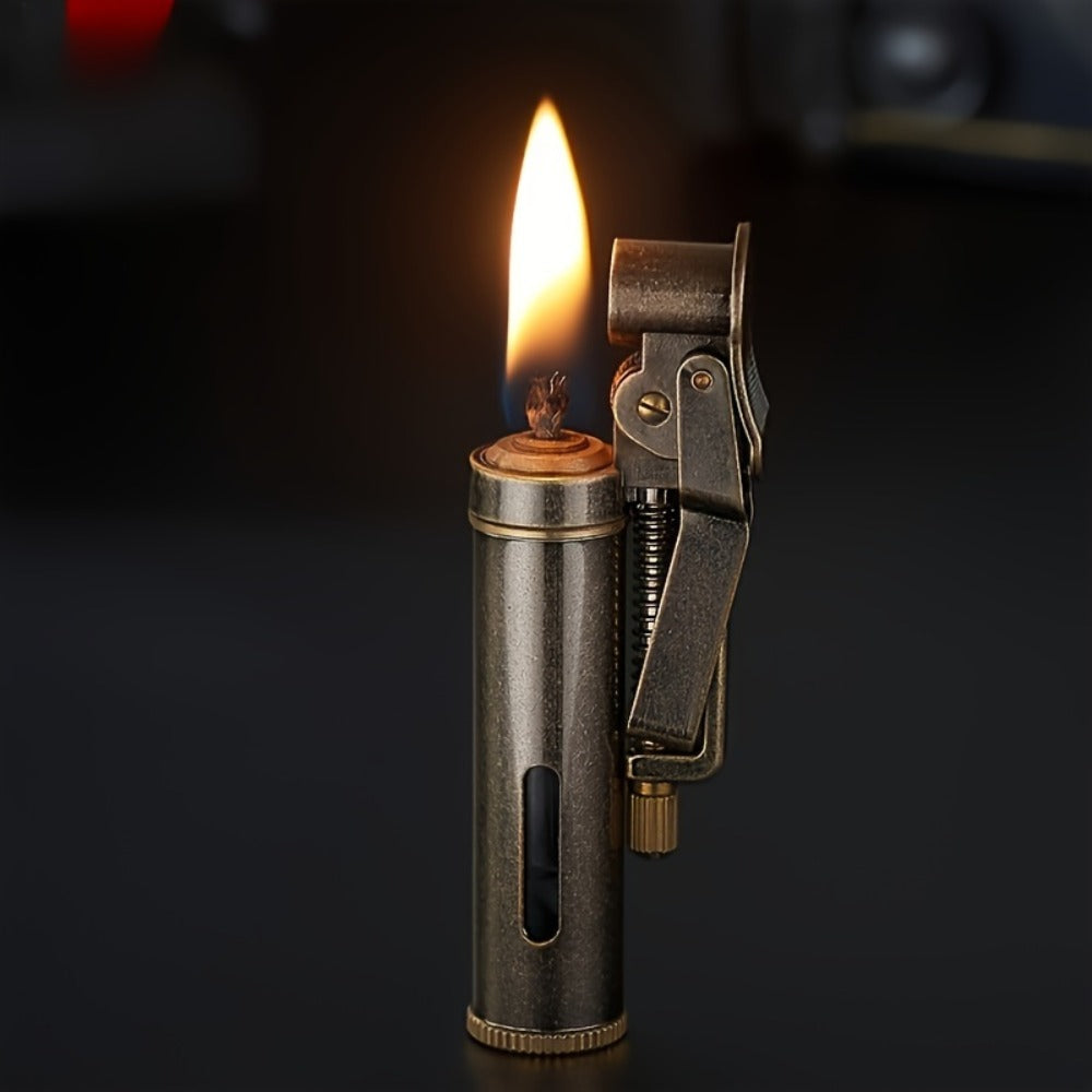 Retro Copper Kerosene Lighter ¨C Pure Copper Vintage Flip Top One-Click Ignition Lighter, Nostalgic Personality Design, Windproof Refillable Kerosene Lighter, Unique Gift for Men Friends (Kerosene Not Included)
