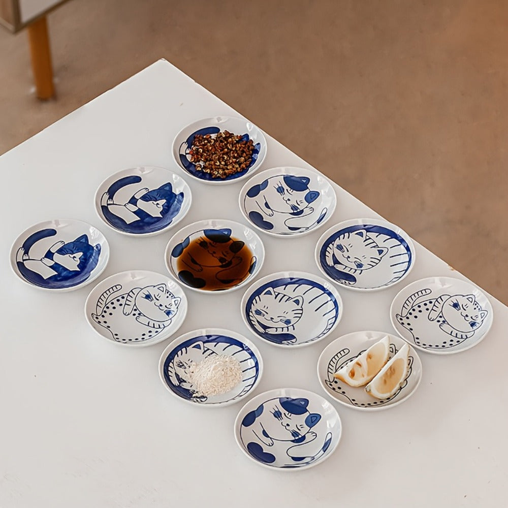 Ceramic Dipping Bowls Set of 8 Cat Shaped Mini Soy Sauce Dishes 4 Inch Small Condiment Bowls for Side Dishes Appetizer Serving Home Kitchen Restaurant Cat Lover Dinnerware Gift