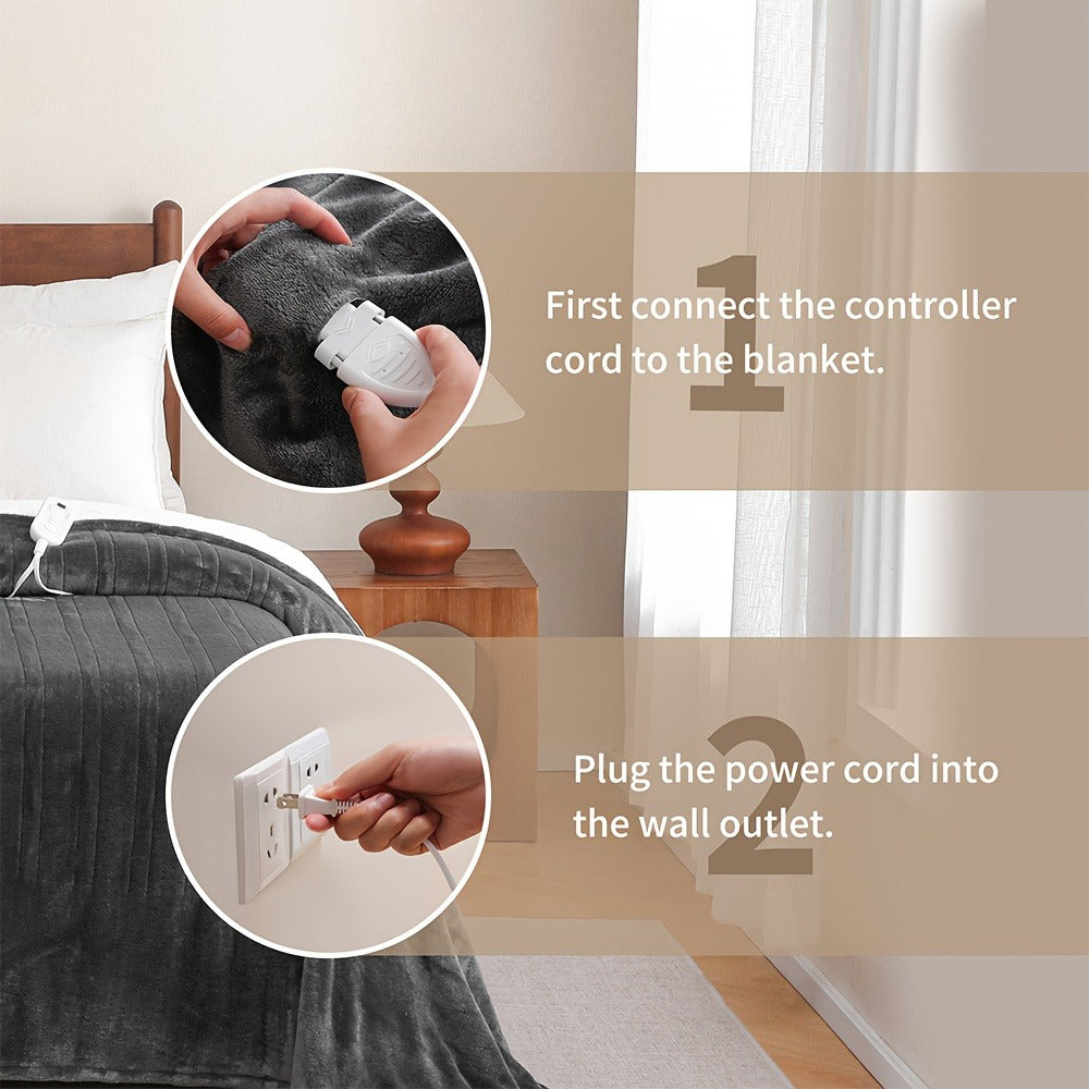 Electric Blanket with Temperature Control and Timer ¨C Extra Large Flannel Heated Blanket, 8 Levels 10-Hour Auto-Off, Machine Washable, PTC+NTC Overheat Protection, Throw Twin Full Queen King