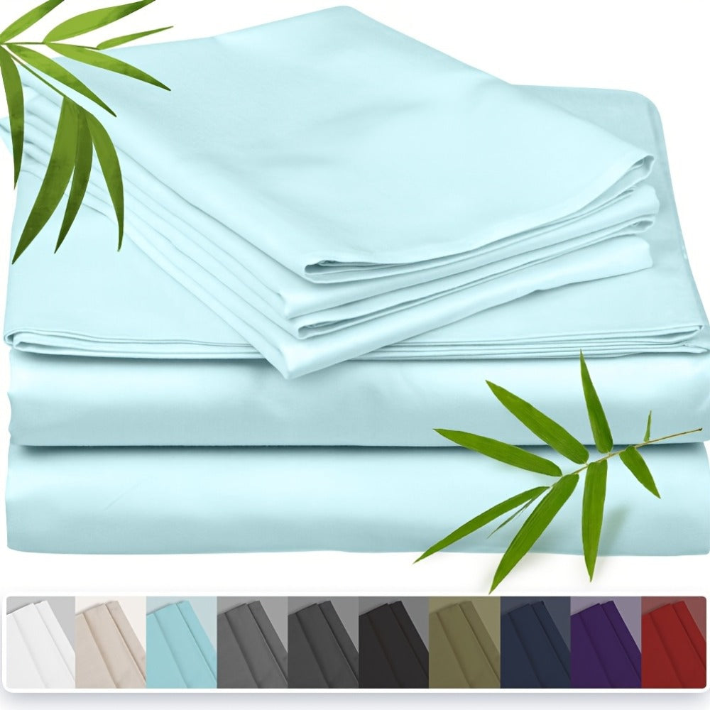 Bamboo Cooling Bed Sheet Set 3 Piece 100% Bamboo Fiber Fitted Sheet with Pillowcases - Deep Pocket Breathable Cool Sheets for Hot Sleepers Twin Full Queen King Cal King Olive Black Navy Beige Gray